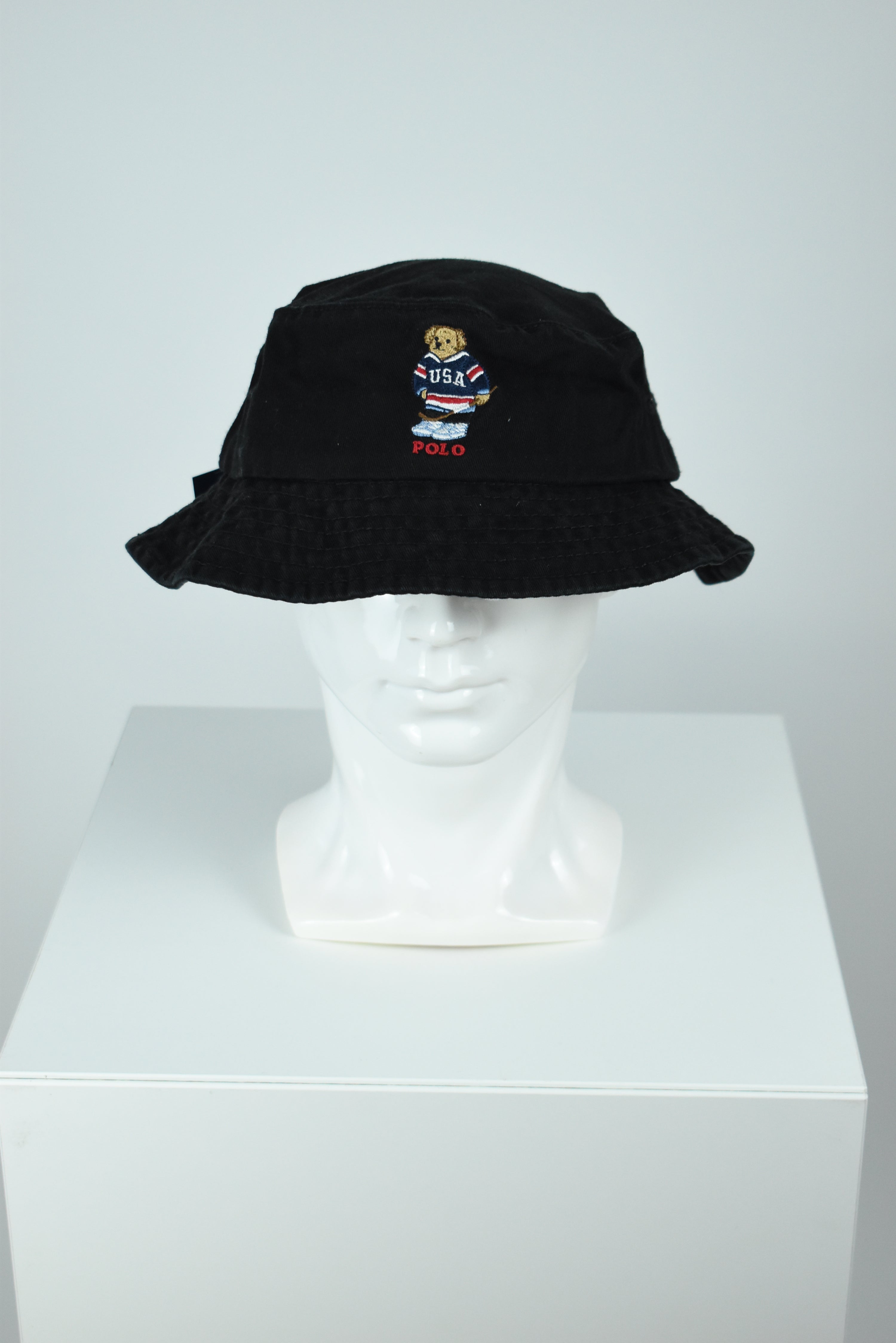 New Ralph Lauren Polo Bear Hockey Bucket Hat Black OS