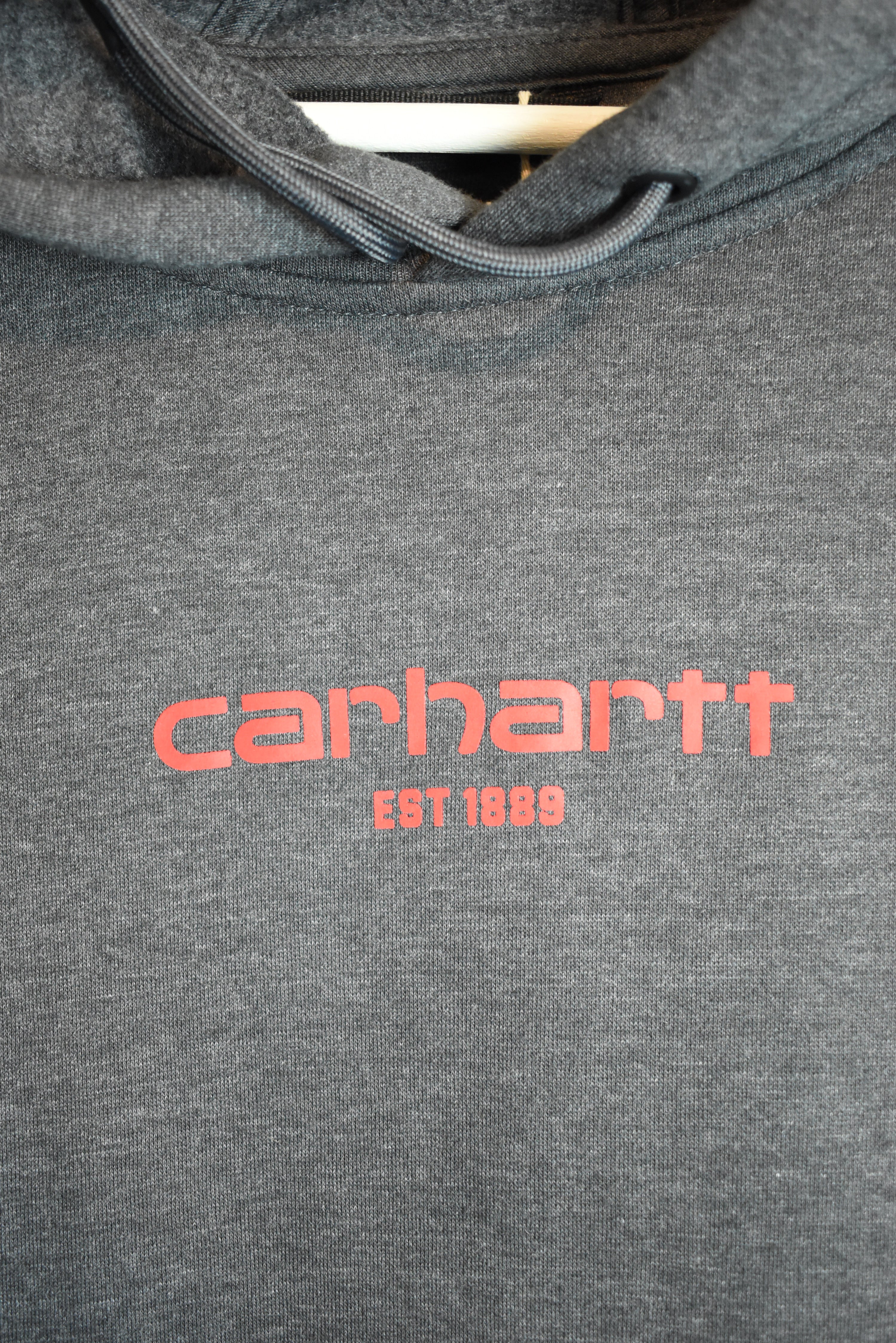 Vintage Carhartt Print Grey Hoodie Relaxed Fit (Carhartt Force) Large