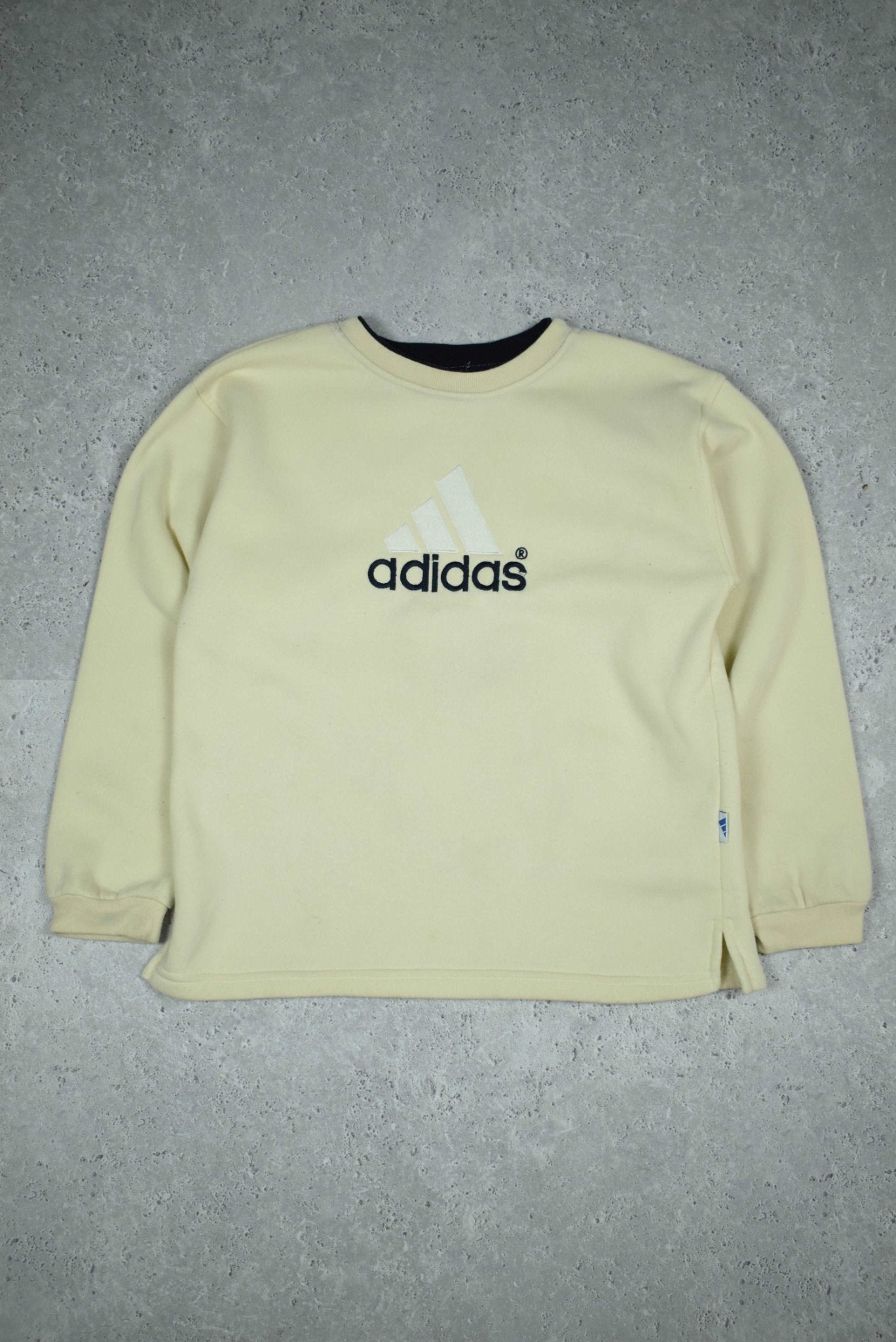 Vintage Adidas Embroidered Double Neck Sweatshirt Cream Small