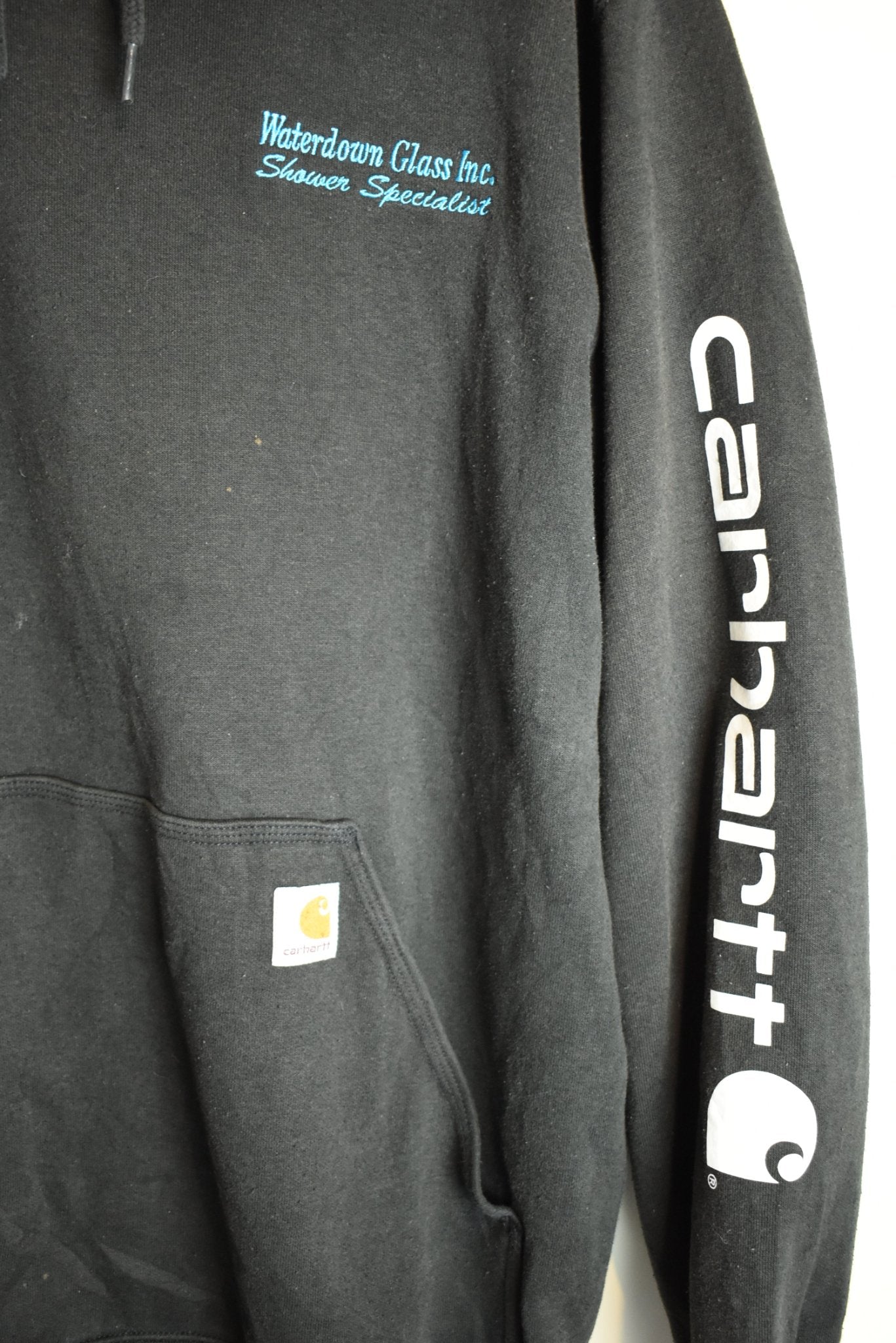 Vintage Carhartt Print Dark Grey Hoodie Loose Fit Large