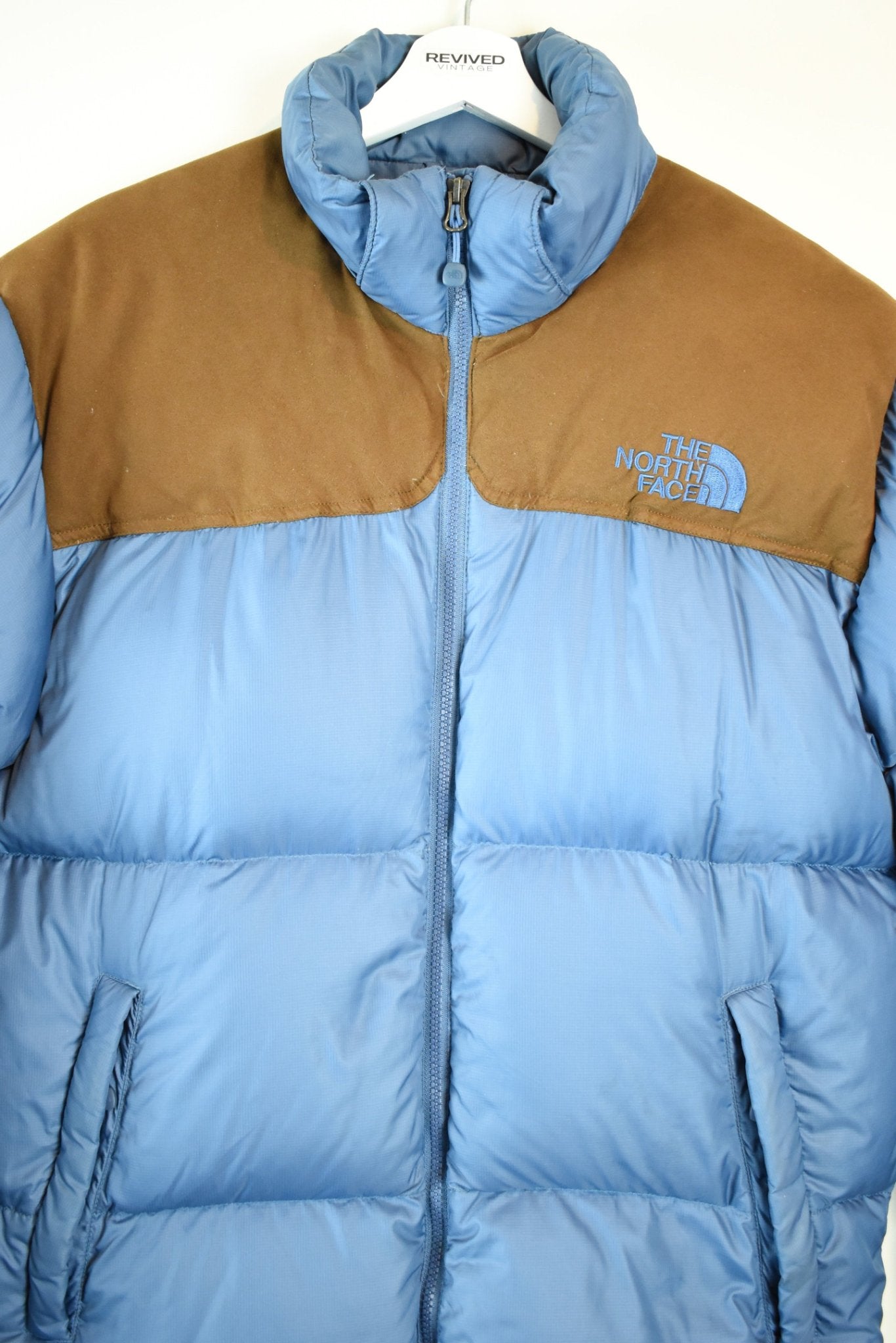 Vintage The North Face 700 Nuptse Puffer Blue & Camel - Extra Large | Vintage Clothing