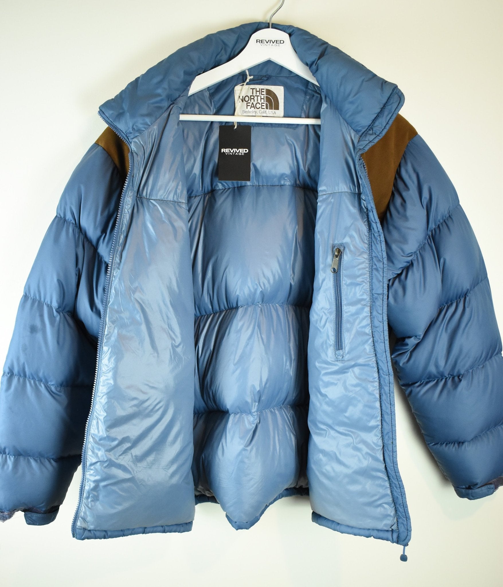 Vintage The North Face 700 Nuptse Puffer Blue & Camel - Extra Large | Vintage Clothing