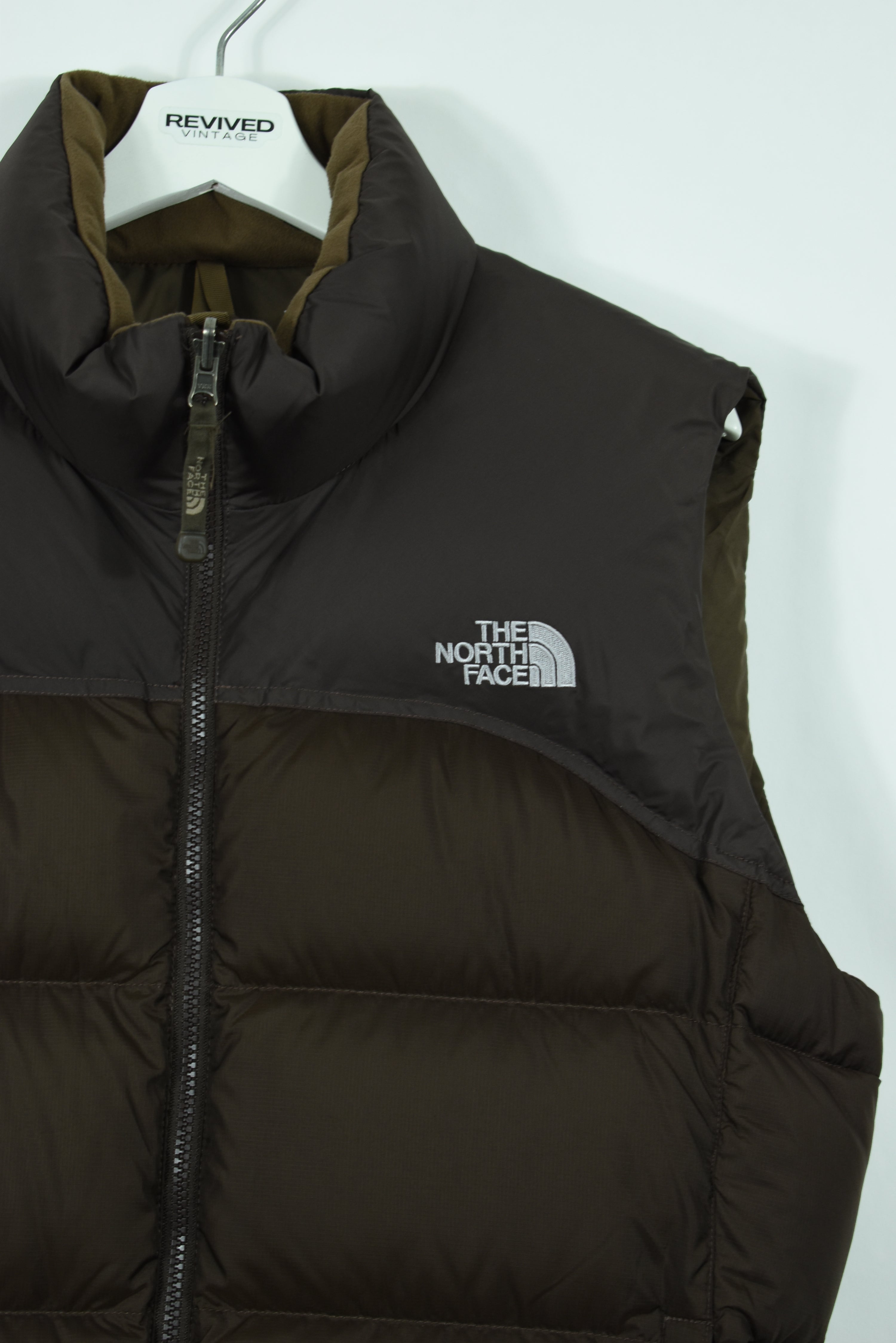 VINTAGE NORTH FACE BROWN PUFFER VEST WOMENS MEDIUM