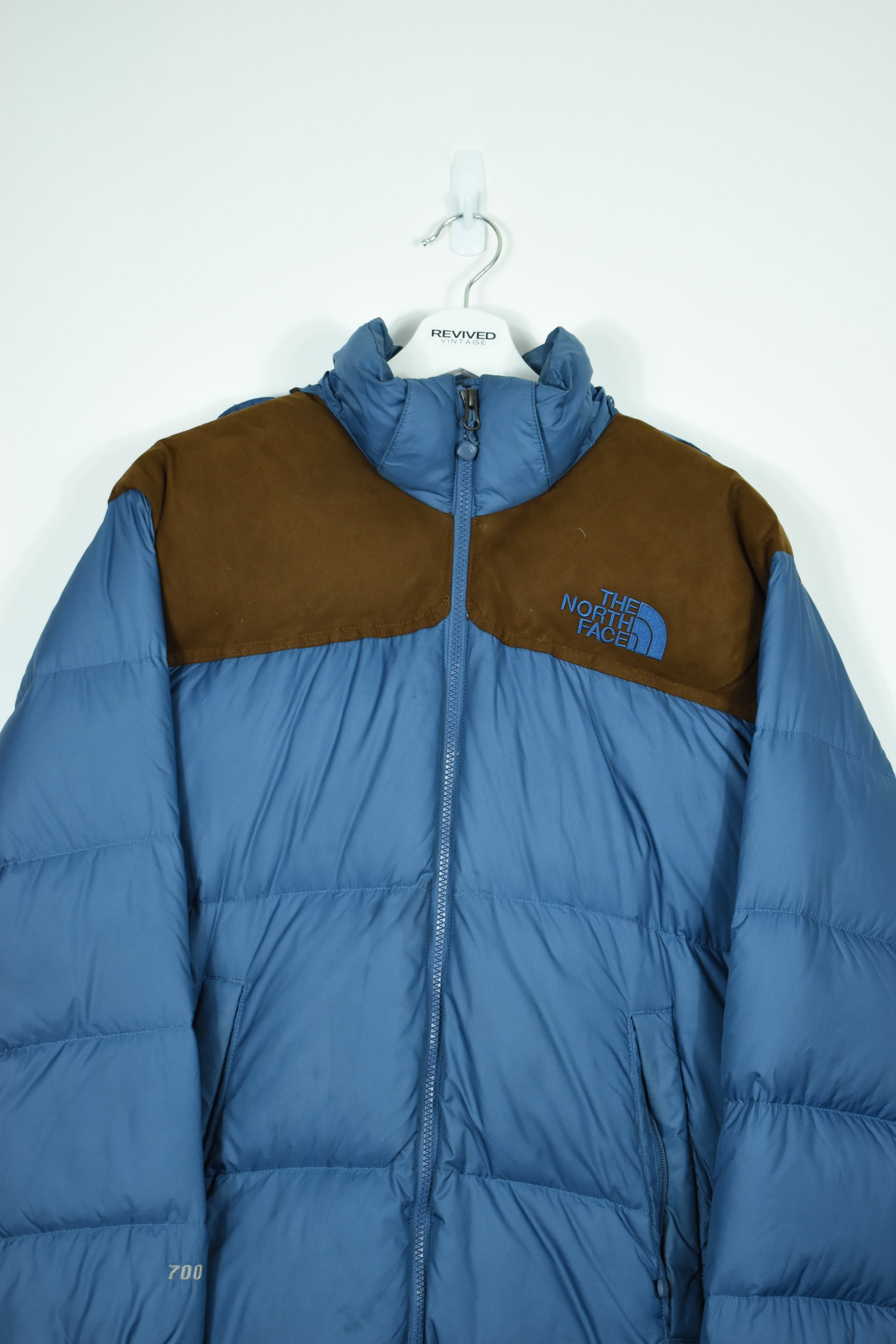 VINTAGE NORTH FACE NUPTSE 700 PUFFER BLUE BROWN SMALL