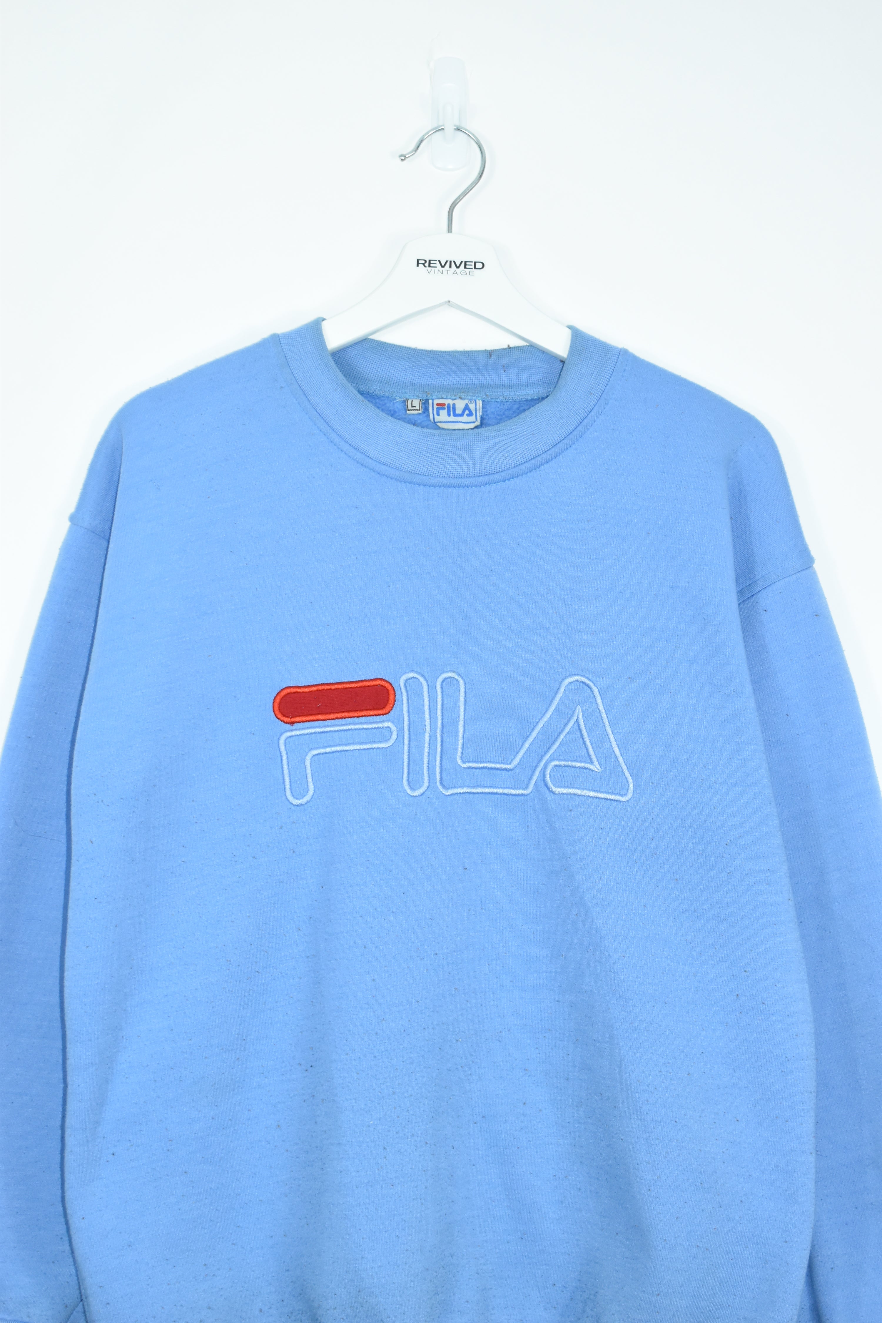 Vintage Fila Embroidered Sweatshirt Baby Blue Large