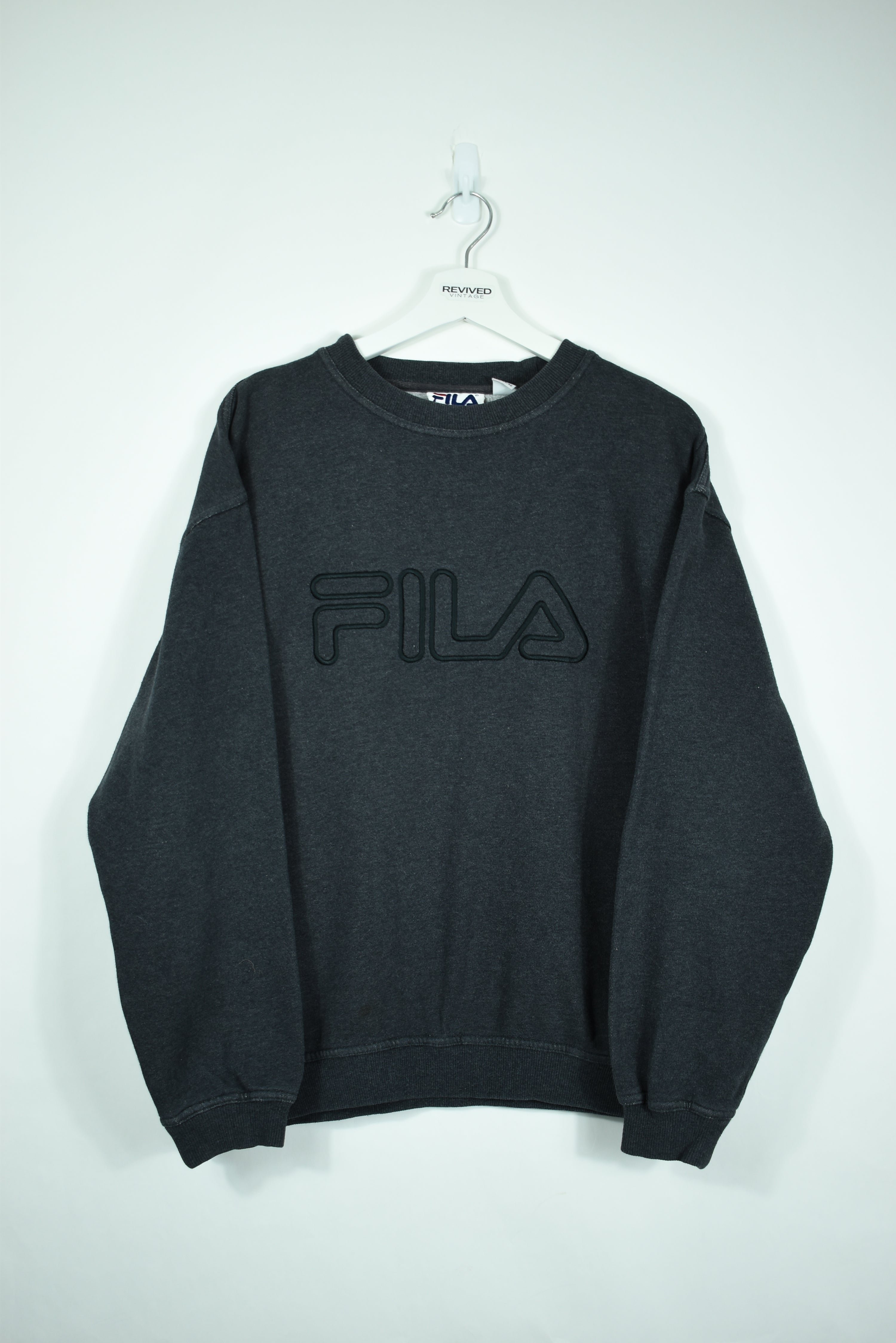 Vintage Fila Embroidered Sweatshirt Dark Grey Large