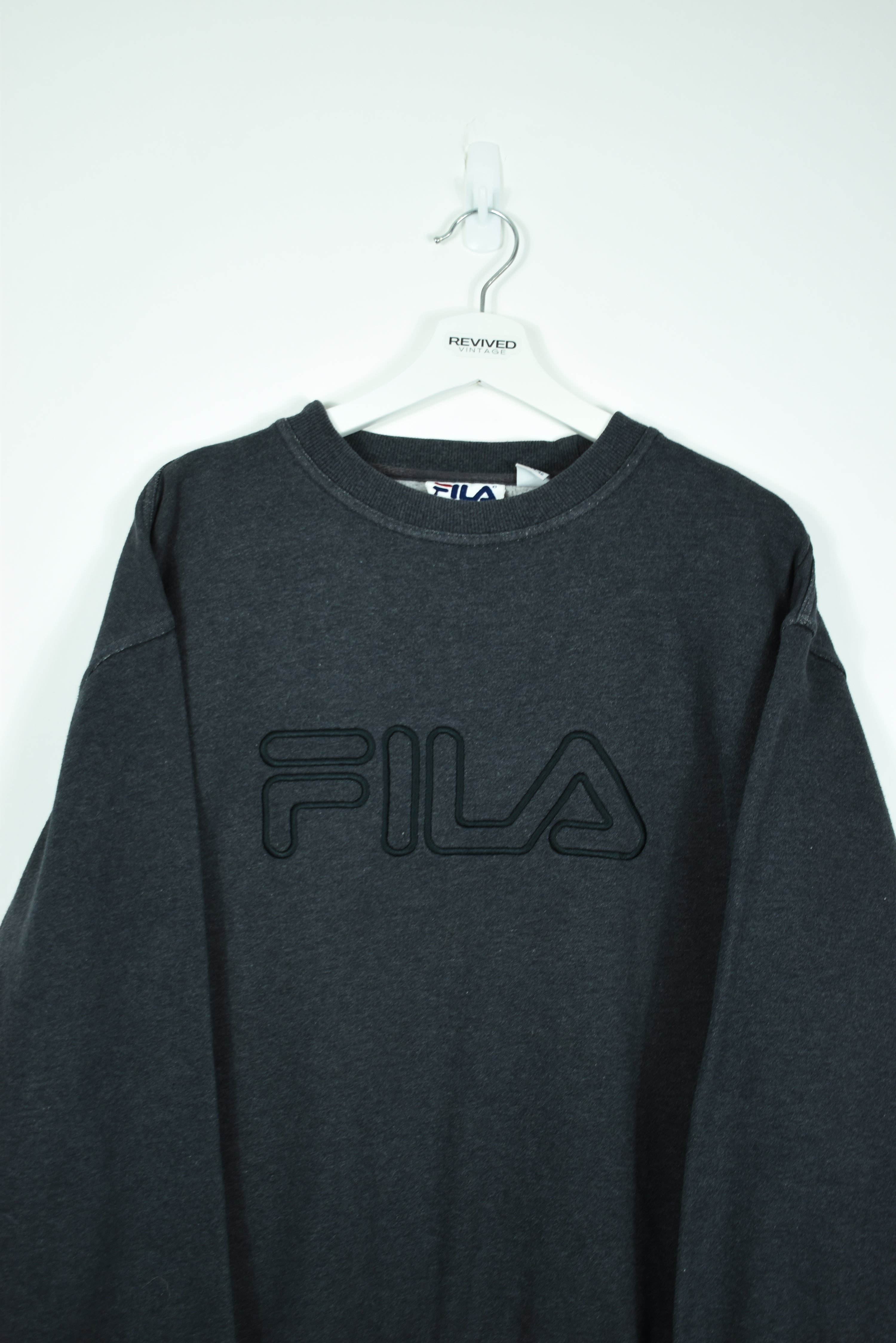 Vintage Fila Embroidered Sweatshirt Dark Grey Large