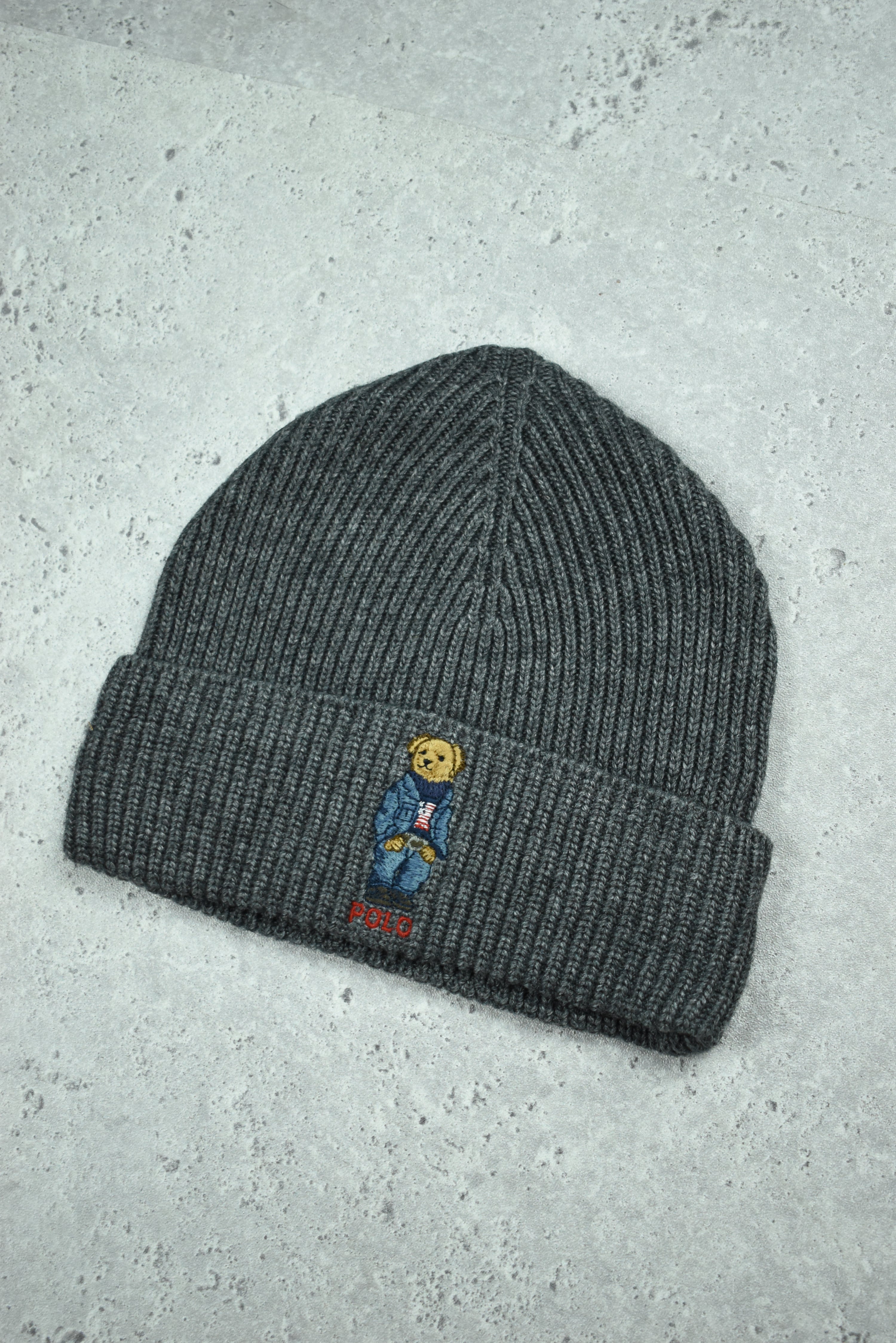 New Polo Bear Ralph Lauren Beanie Dark Grey OS