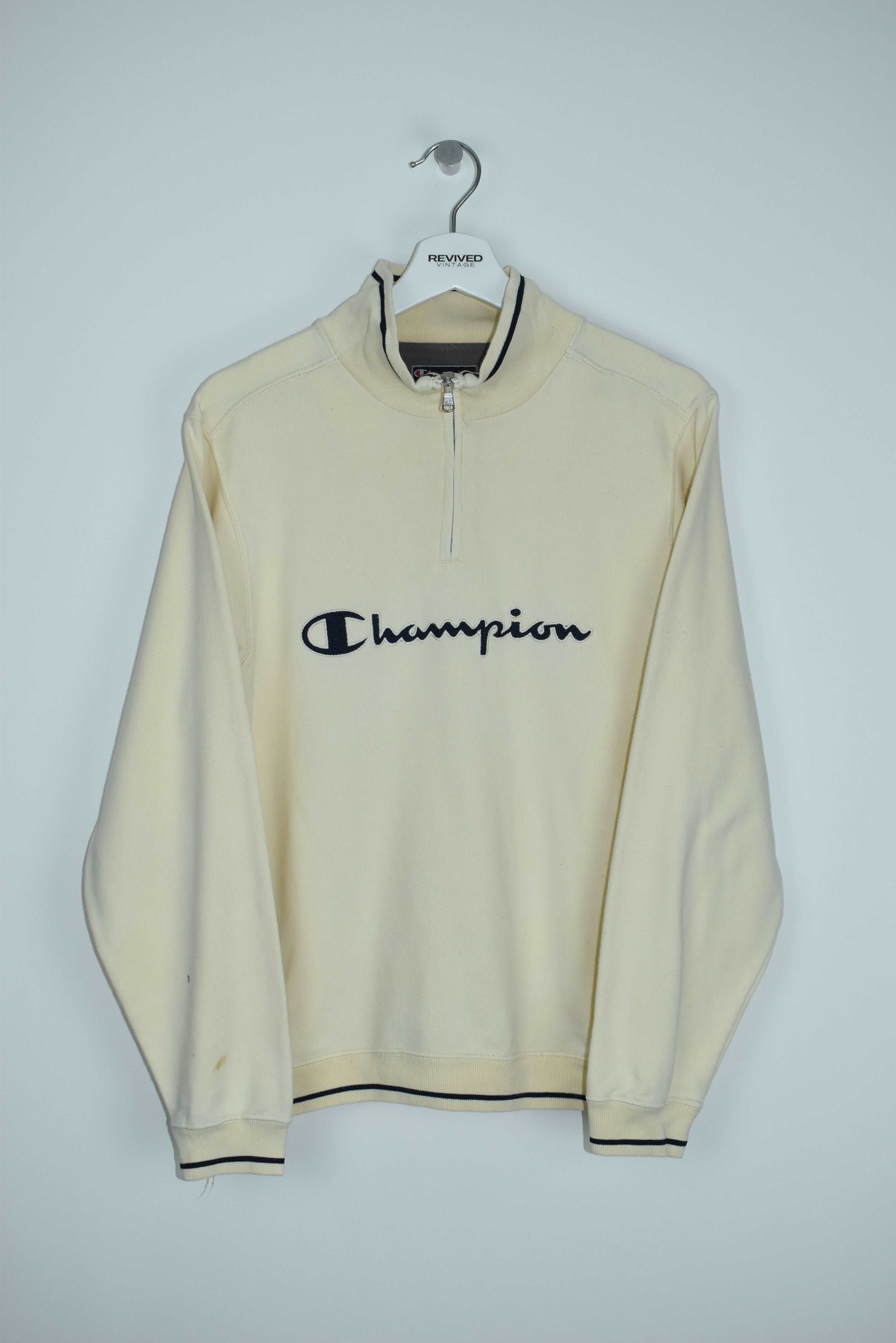 Vintage Champion Embroidered Spellout 1/4 Zip Sweatshirt Small