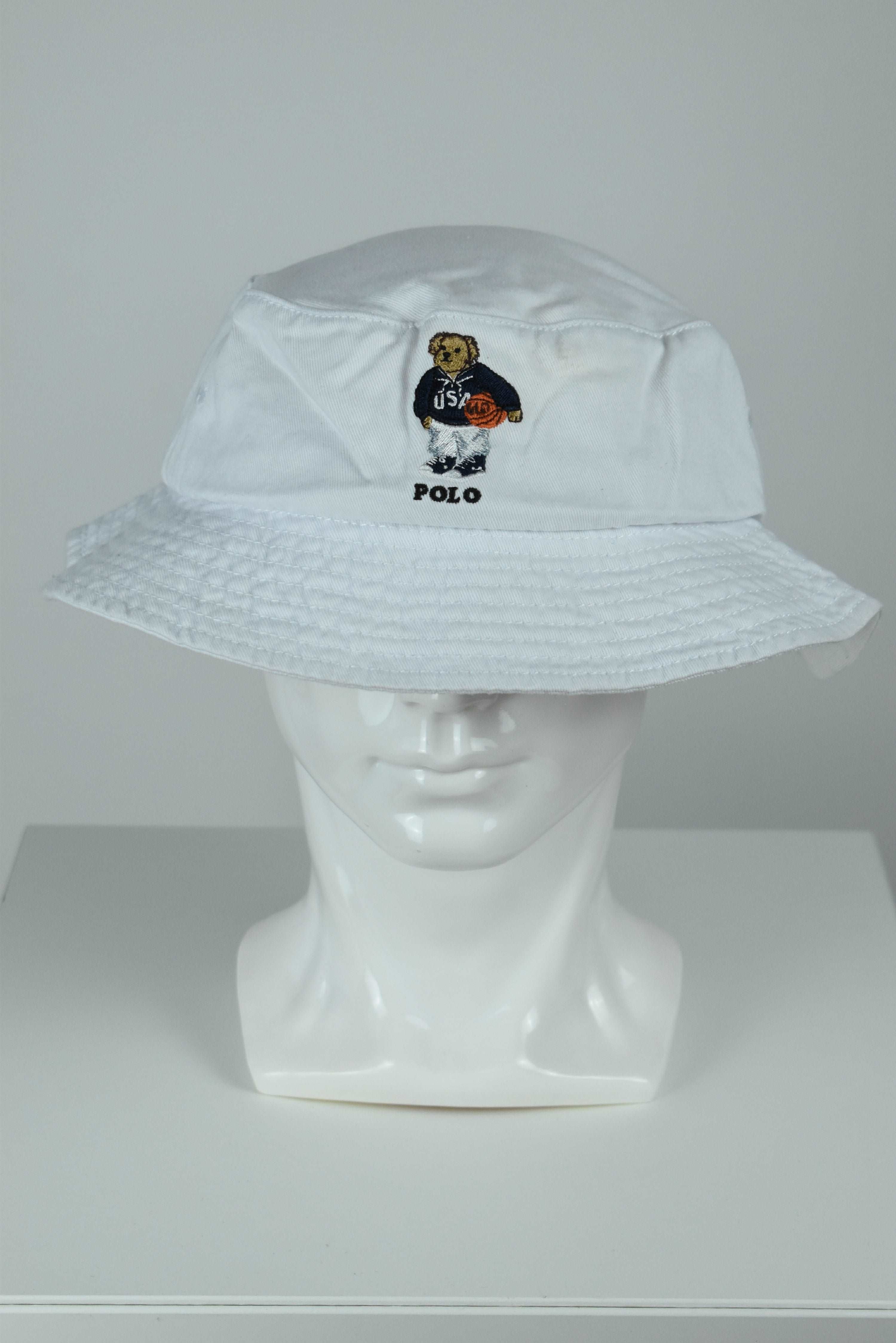 New Ralph Lauren Polo Bear Basketball Bucket Hat White OS