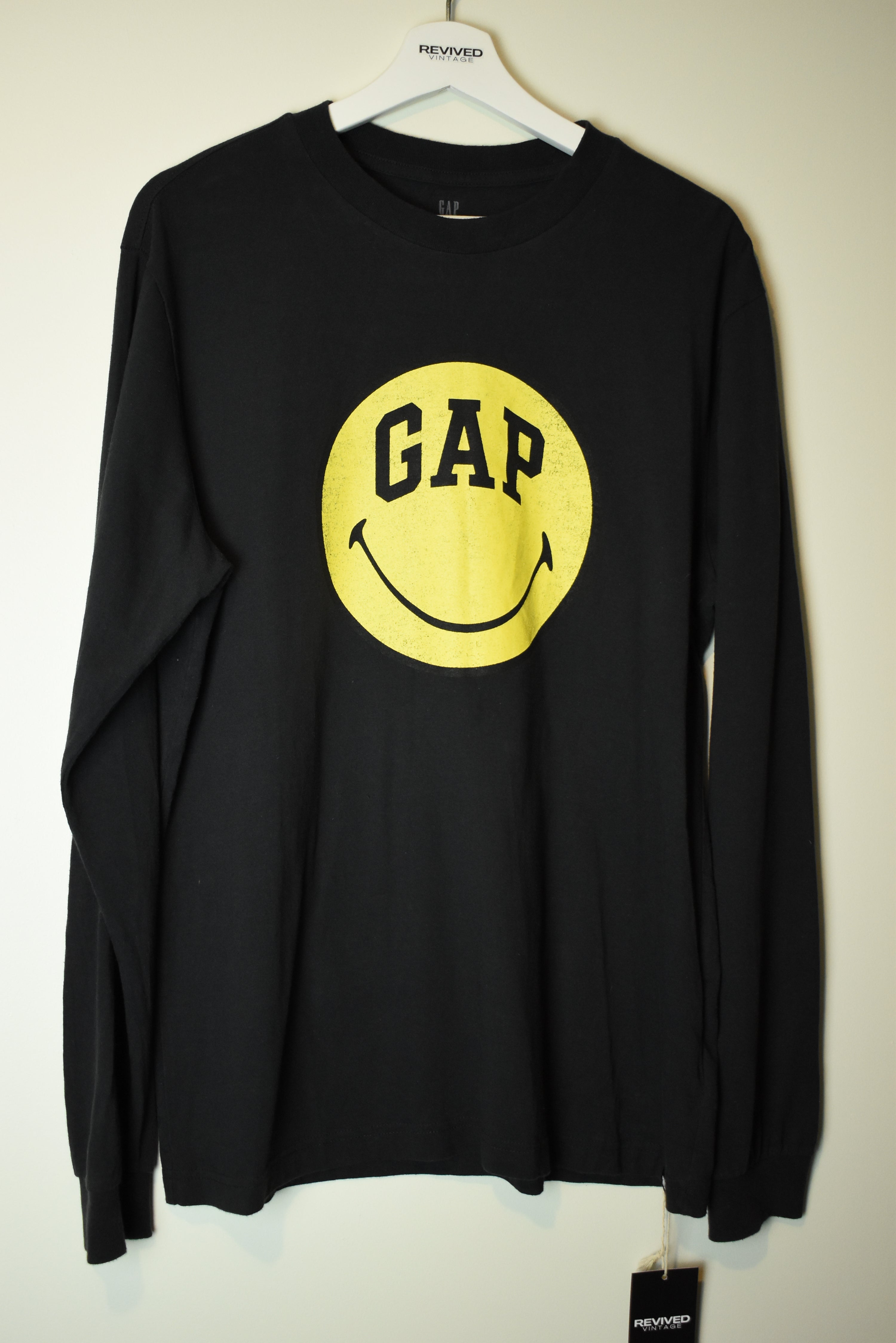 Vintage GAP Smiley Face Logo Long Sleeve Shirt Medium