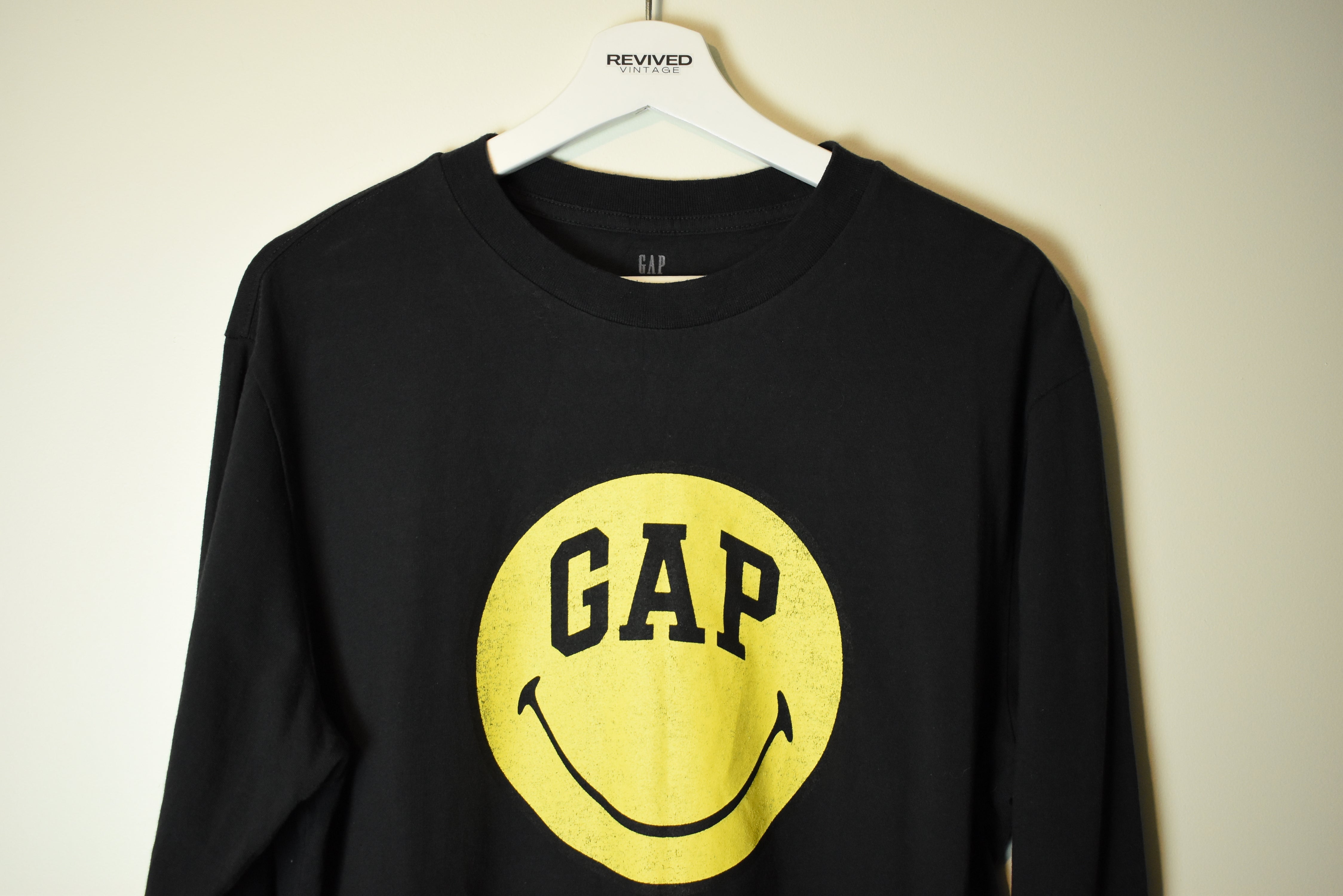 Vintage GAP Smiley Face Logo Long Sleeve Shirt Medium