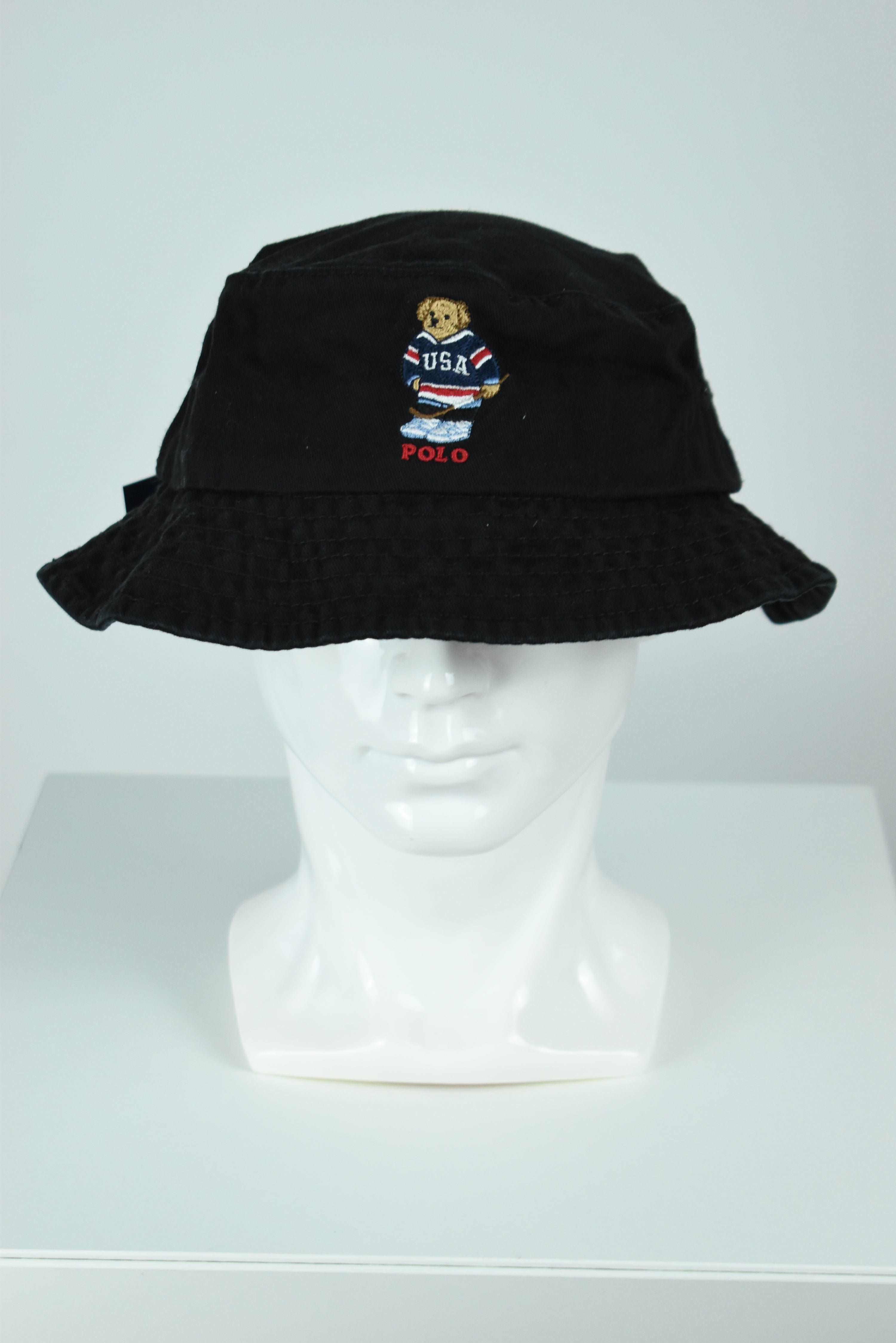 New Ralph Lauren Polo Bear Hockey Bucket Hat Black OS