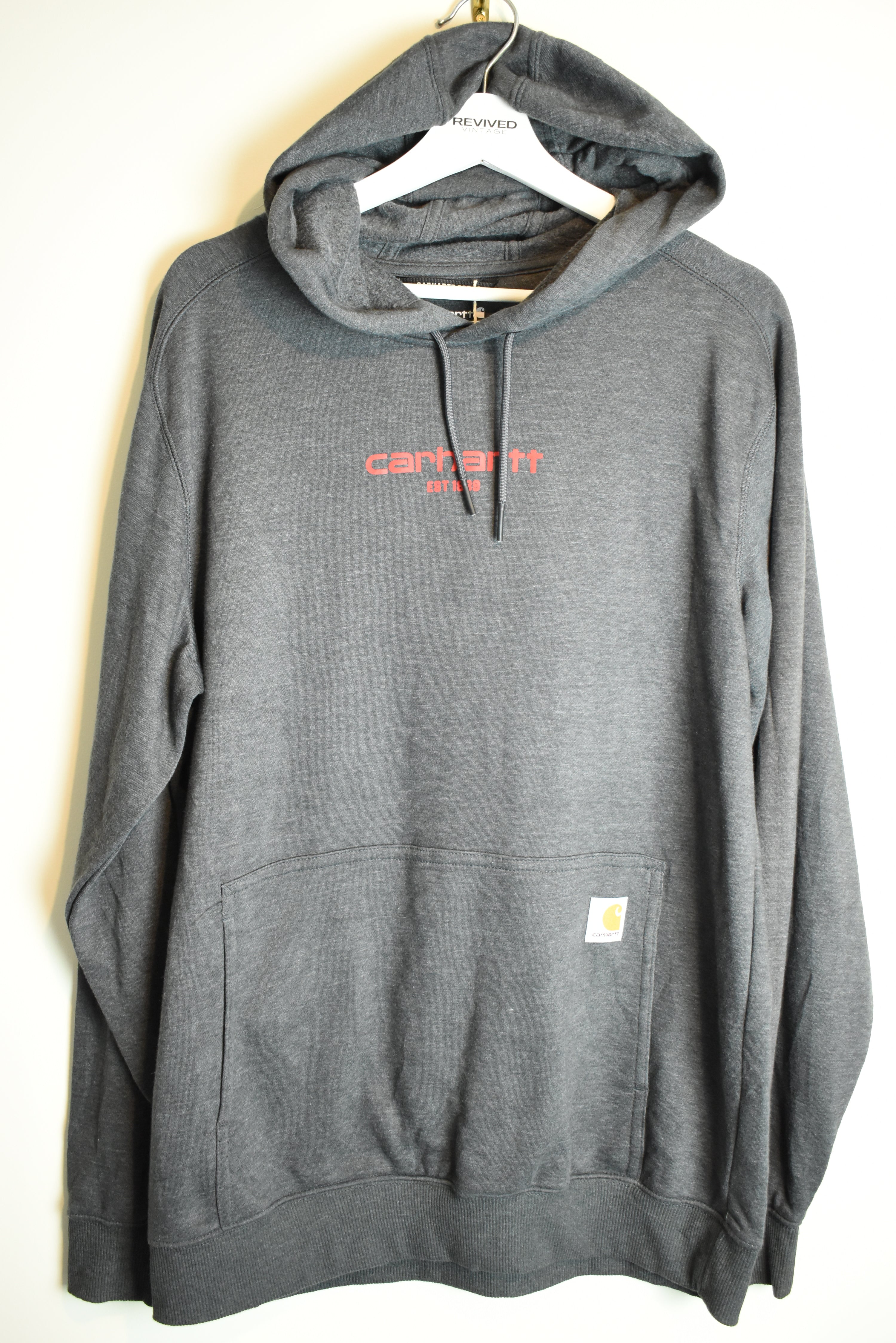 Vintage Carhartt Print Grey Hoodie Relaxed Fit (Carhartt Force) Large