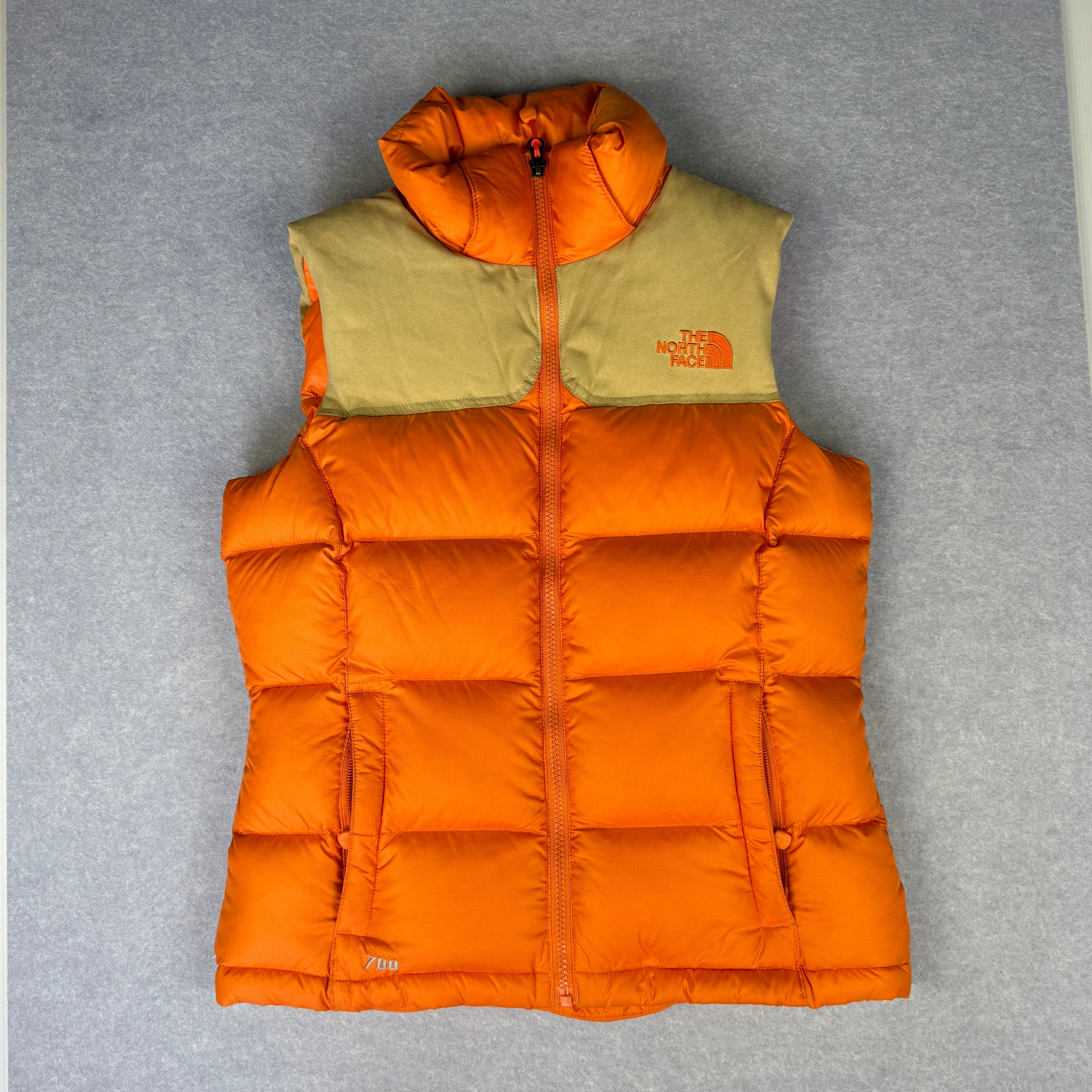 VINTAGE The North Face 1996 Nupste Down Vest Womens size XS Orange and Tan