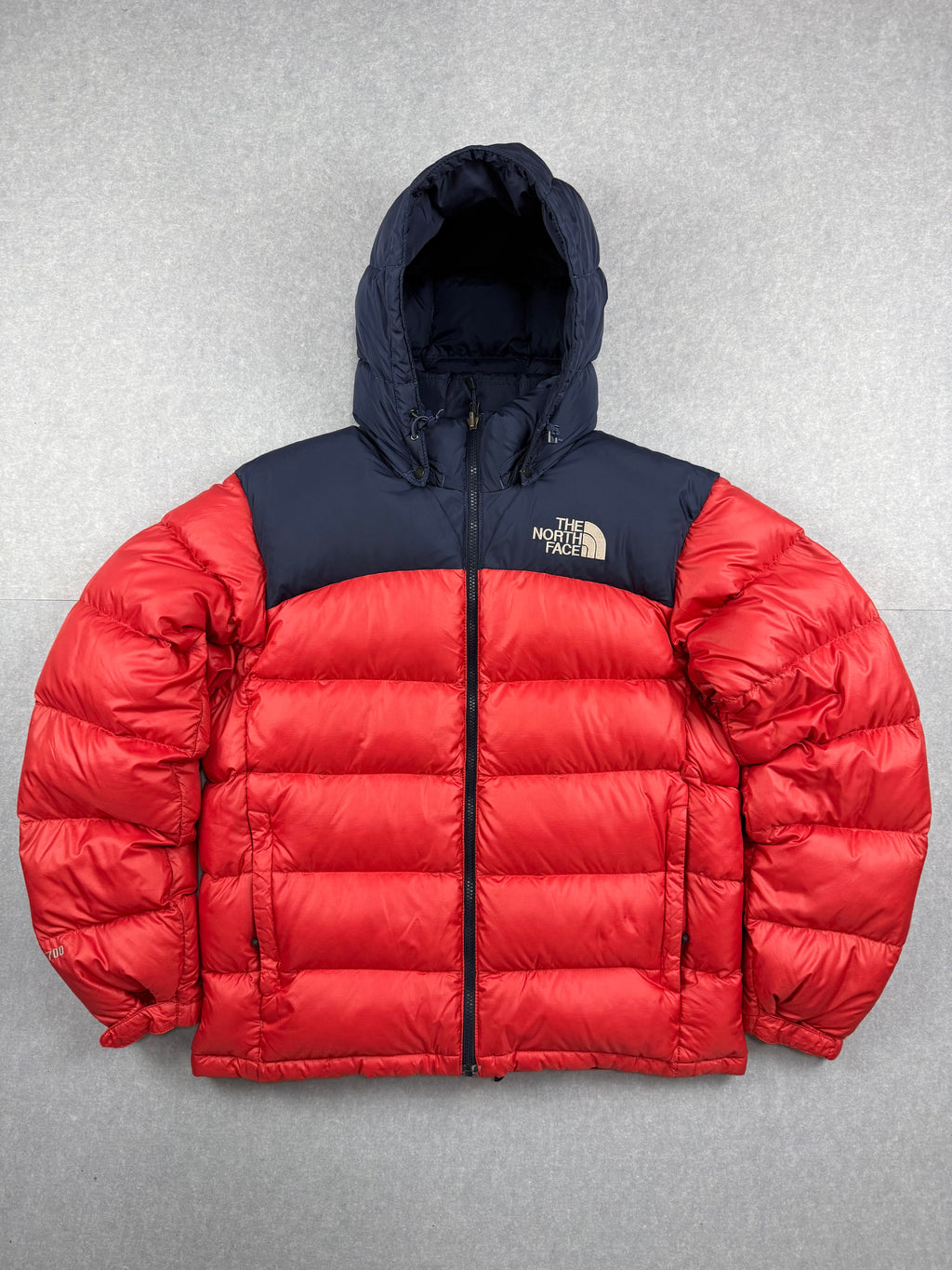 Vintage The North Face 700 Nuptse 2 Hooded Jacket Red and Blue - Medium Men's