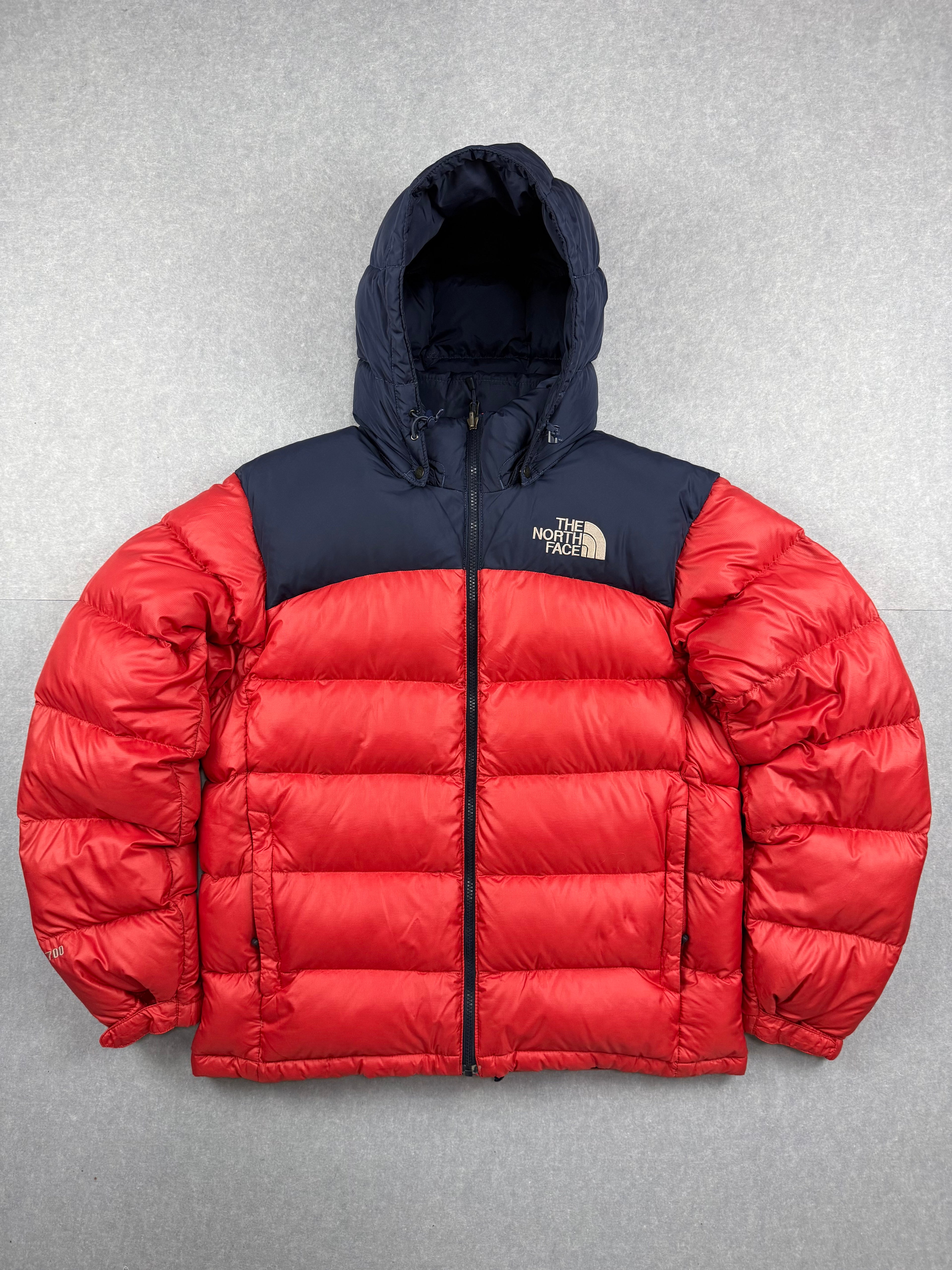 Vintage The North Face 700 Nuptse 2 Hooded Jacket Red and Blue - Medium Men's
