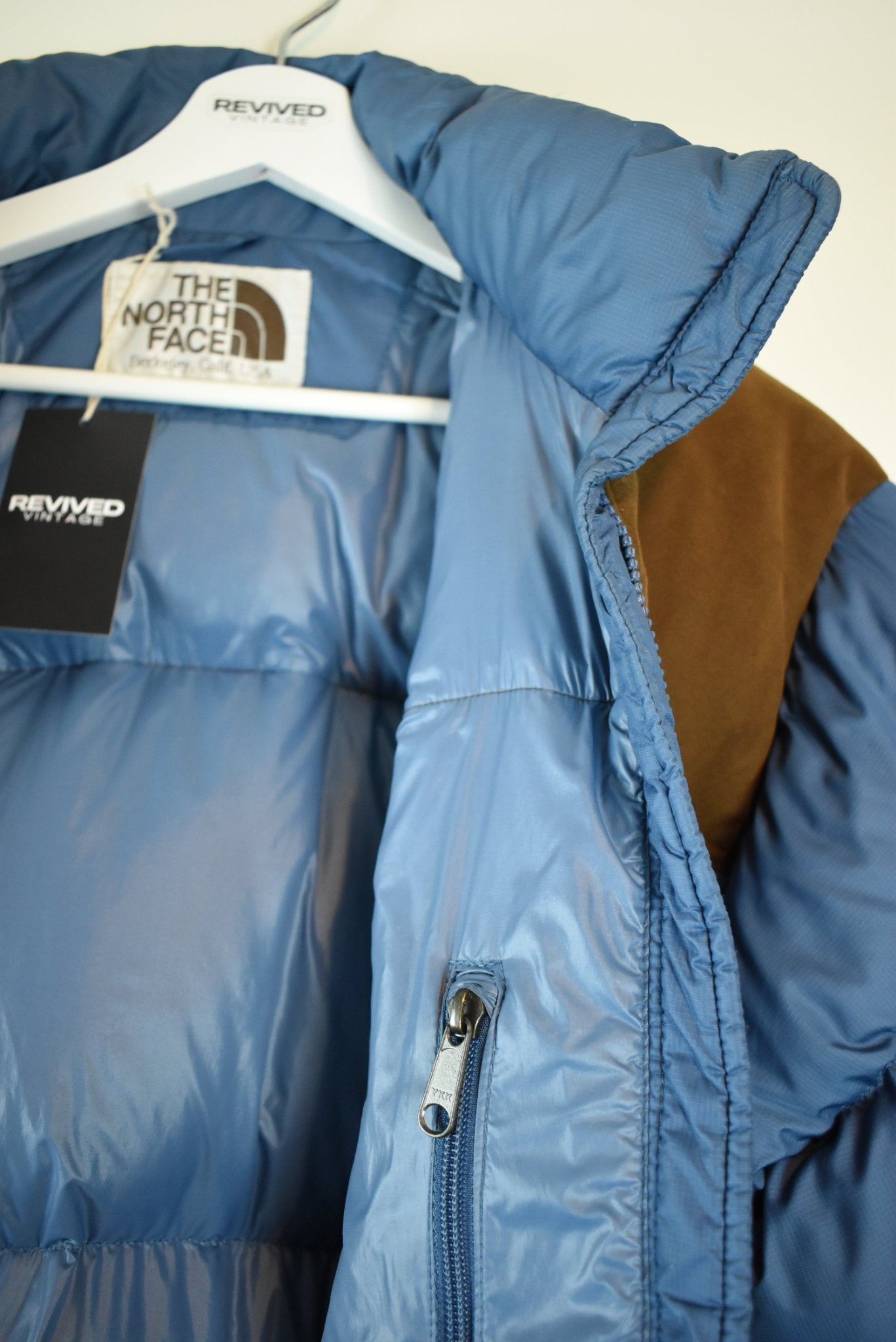 Vintage The North Face 700 Nuptse Puffer Blue & Camel - Extra Large | Vintage Clothing