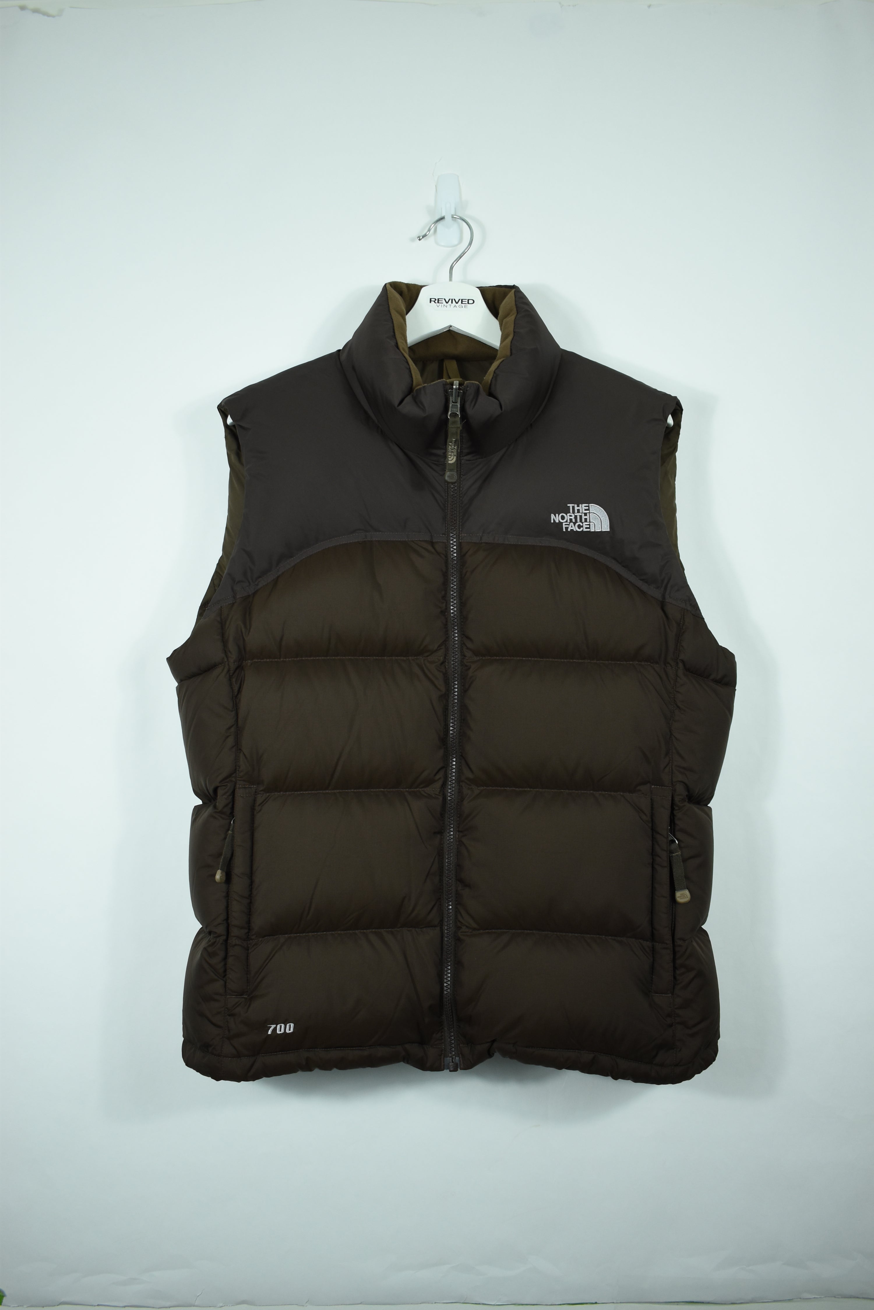 VINTAGE NORTH FACE BROWN PUFFER VEST WOMENS MEDIUM