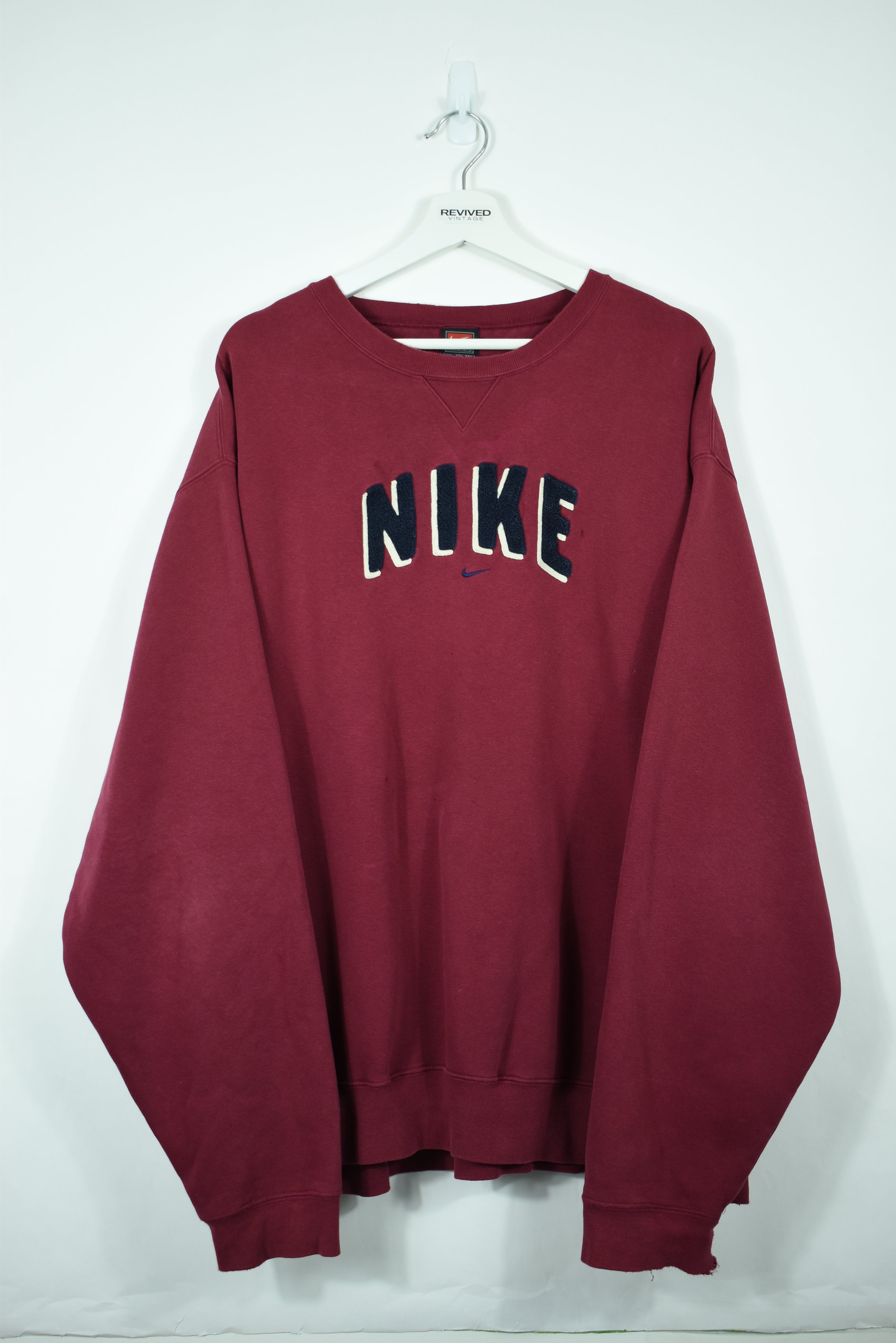 VINTAGE RARE NIKE PUFF PRINT EMBROIDERY SWEATSHIRT DARK RED XXL