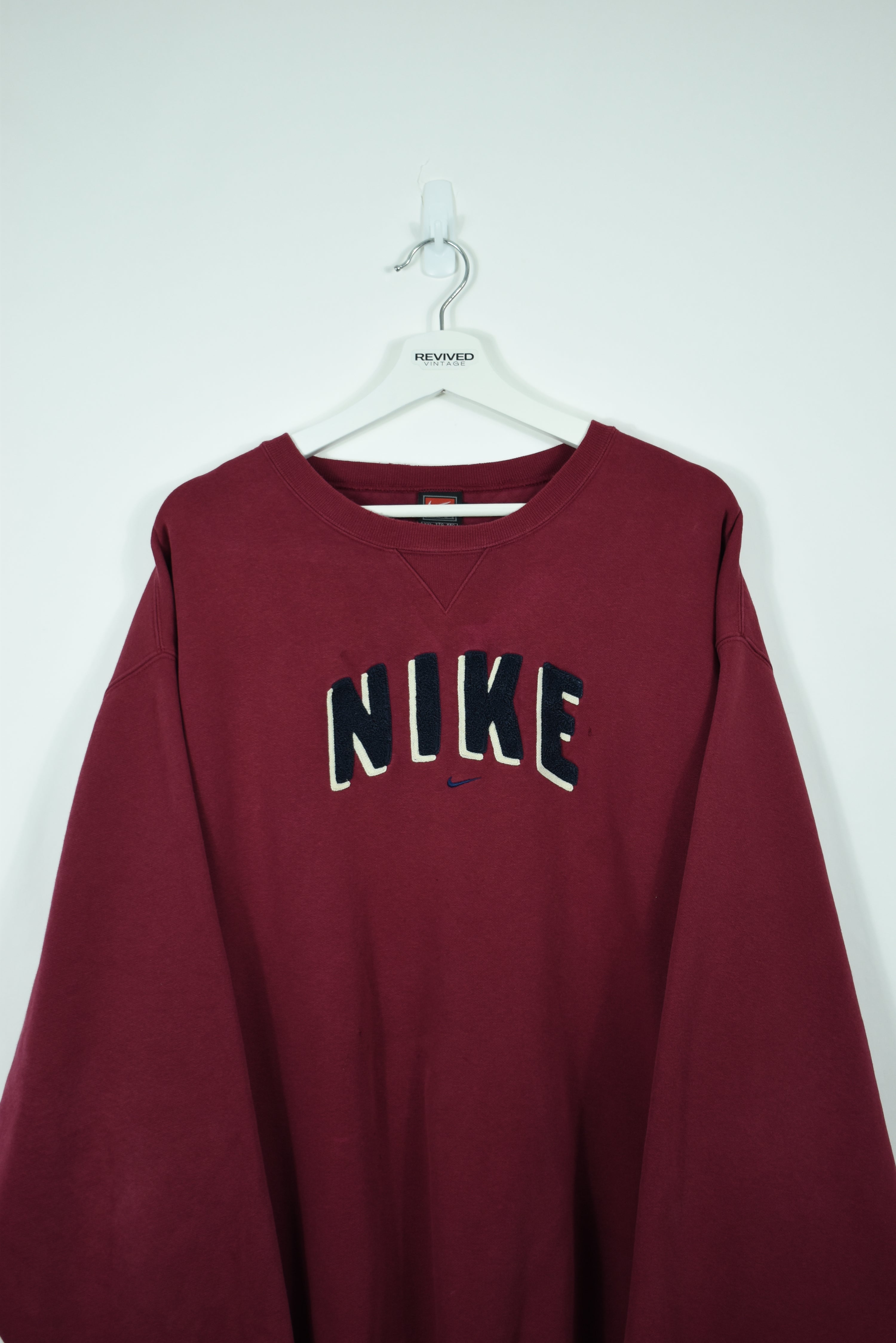 VINTAGE RARE NIKE PUFF PRINT EMBROIDERY SWEATSHIRT DARK RED XXL