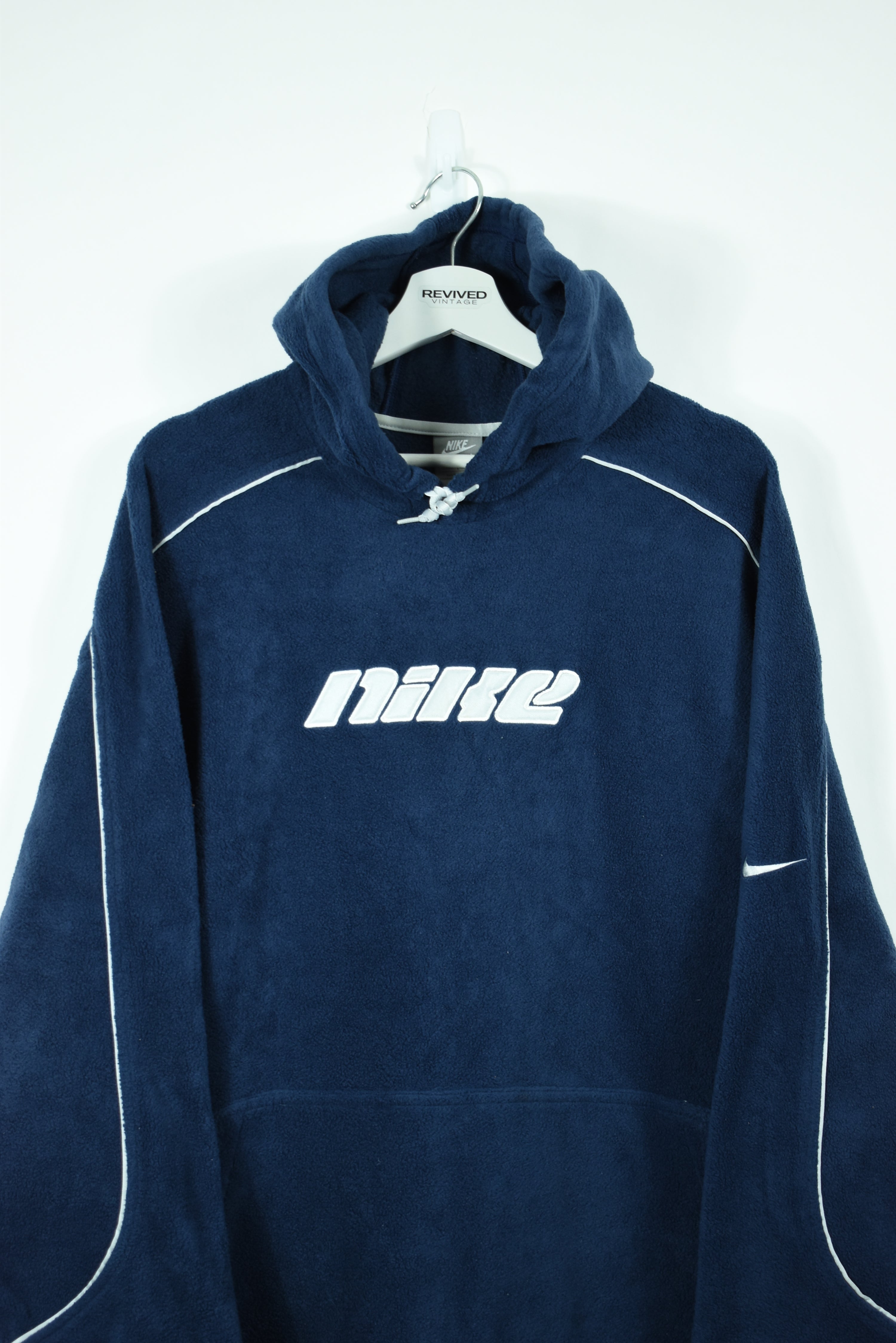 VINTAGE NIKE EMBROIDERY FLEECE HOODIE NAVY LARGE (BAGGY)