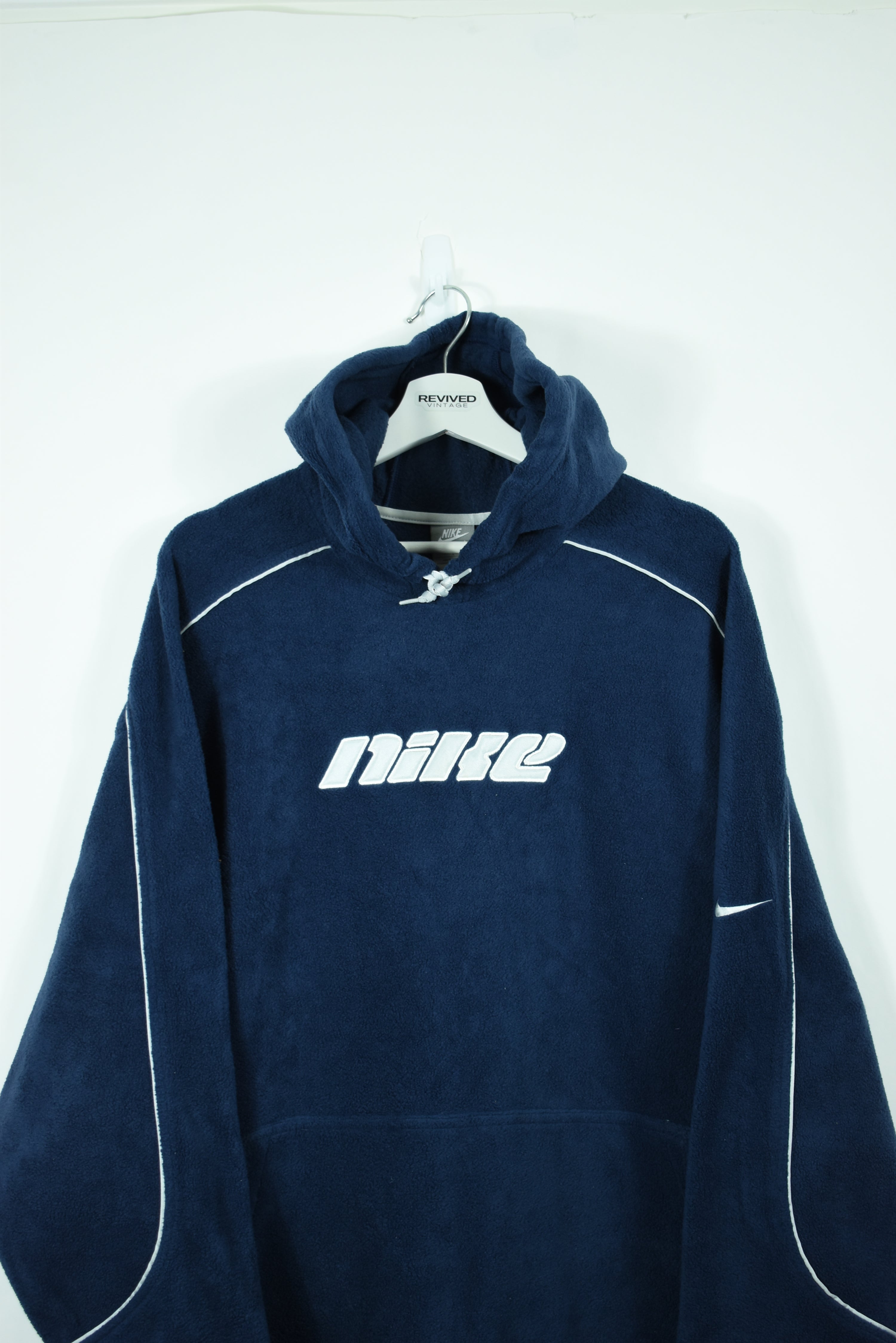 VINTAGE NIKE EMBROIDERY FLEECE HOODIE NAVY LARGE (BAGGY)