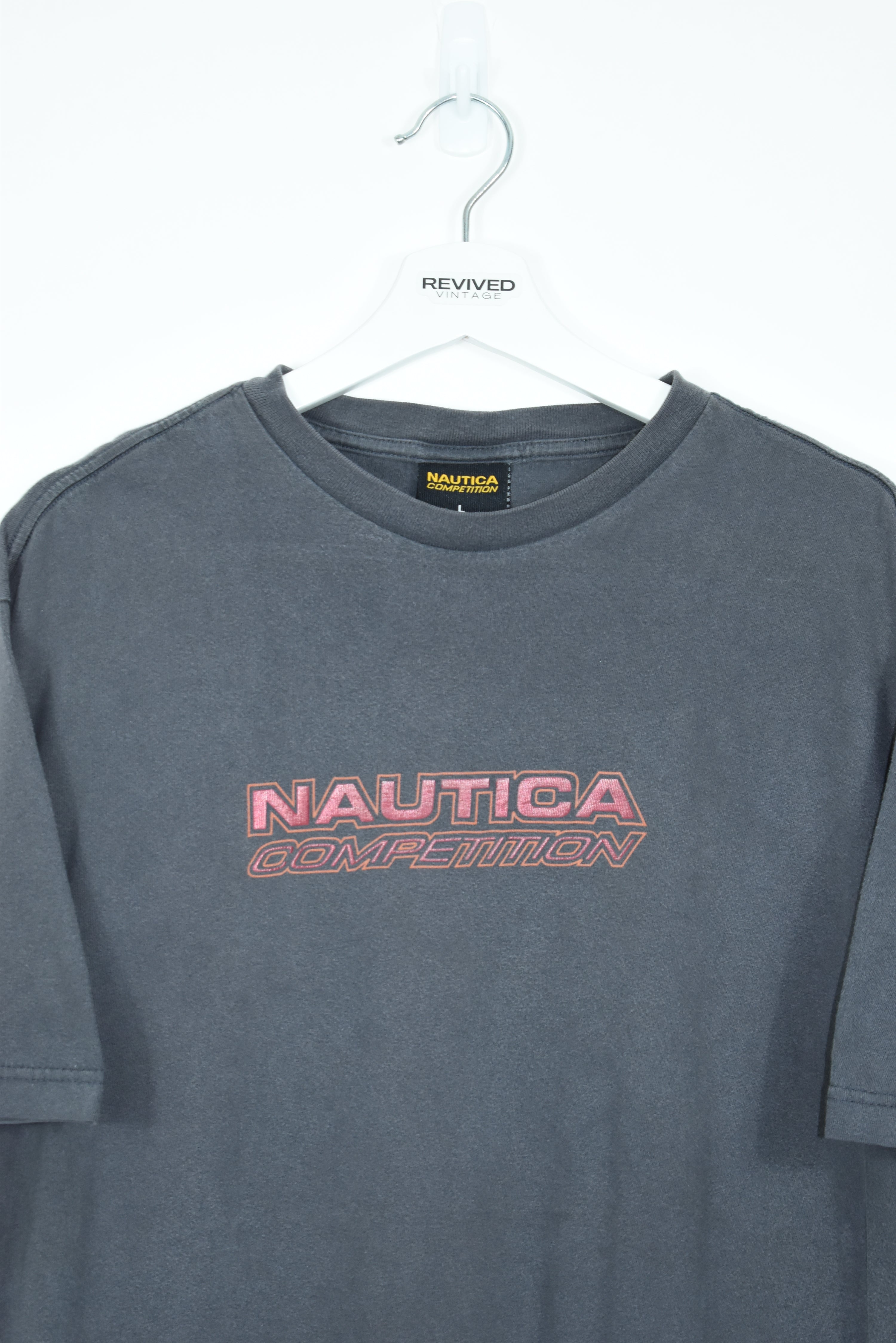 Vintage Nautica Competition Spellout T Shirt Dark Grey Large