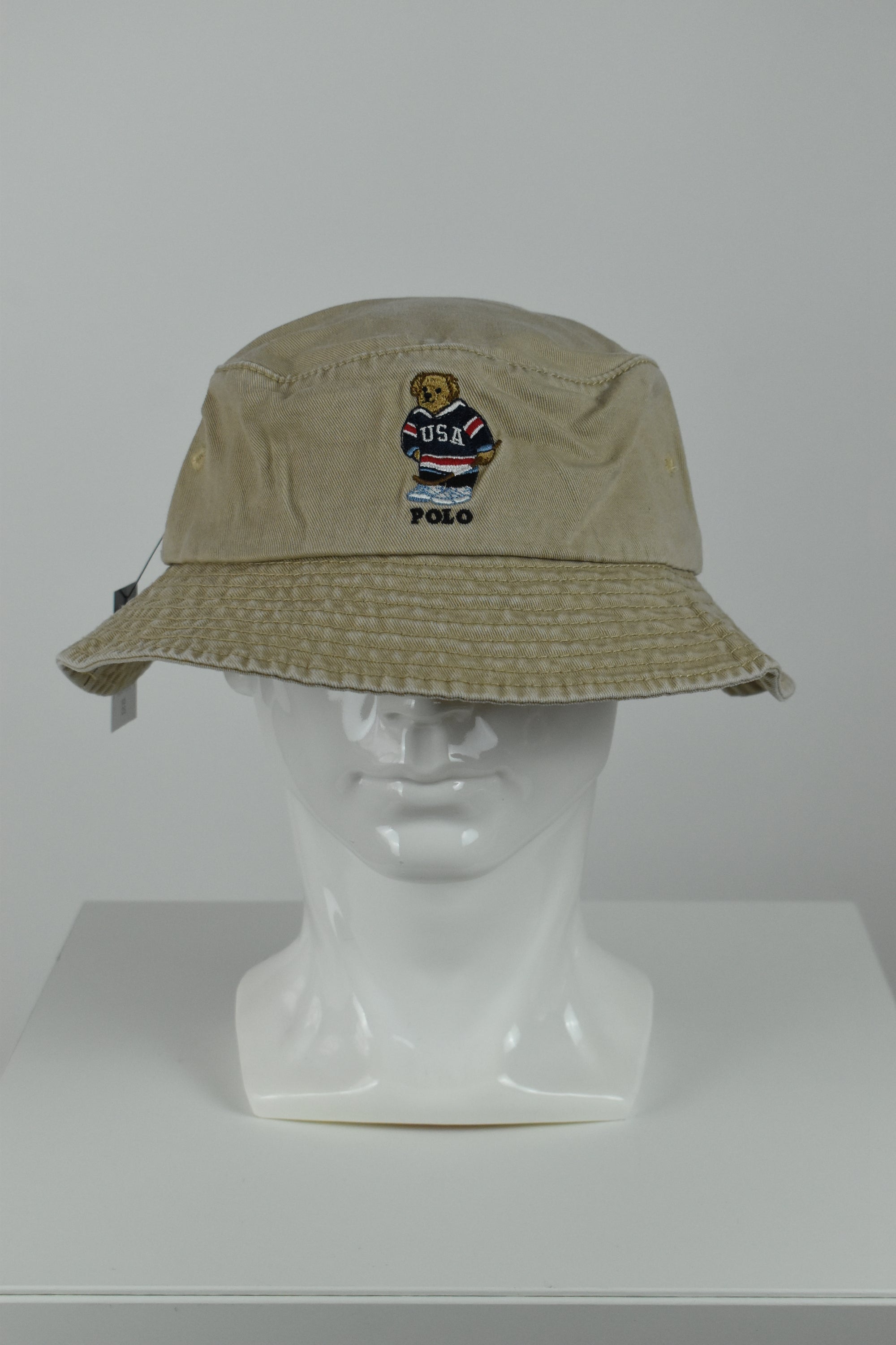 New Ralph Lauren Polo Bear Hockey Bucket Hat Beige OS