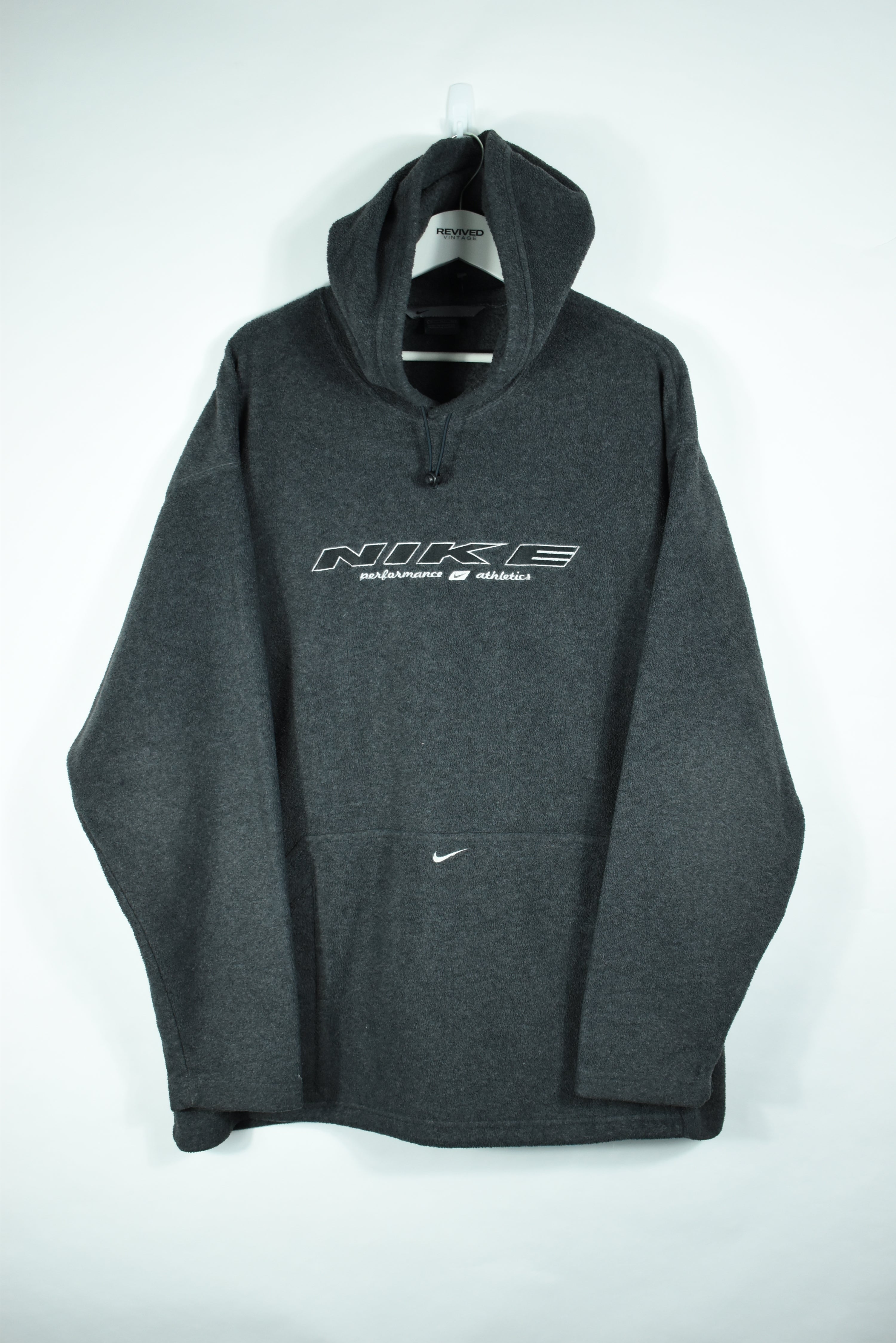 VINTAGE NIKE EMBROIDERY FLEECE HOODIE DARK GREY XXL