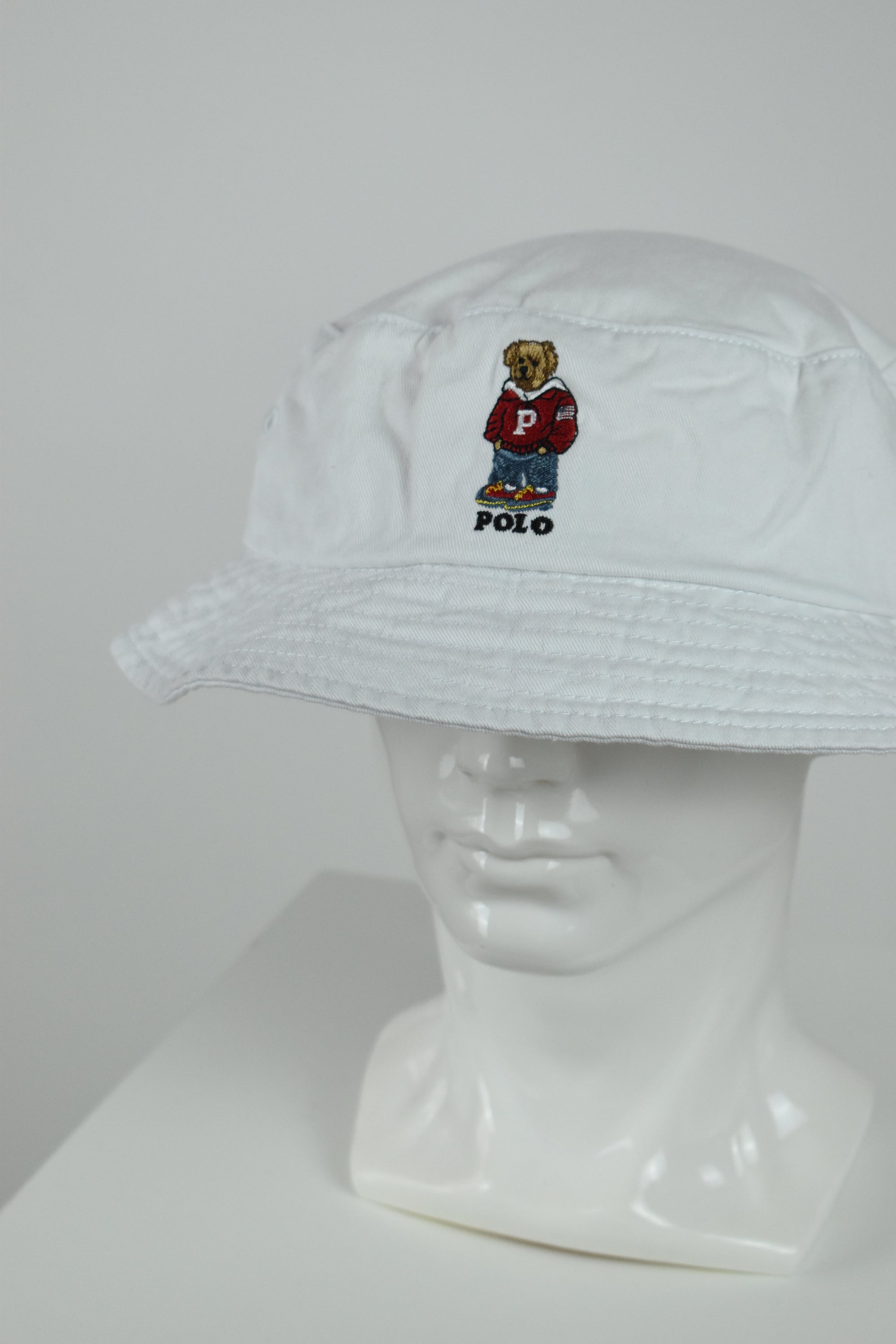 New Ralph Lauren Polo Bear Bucket Hat White OS