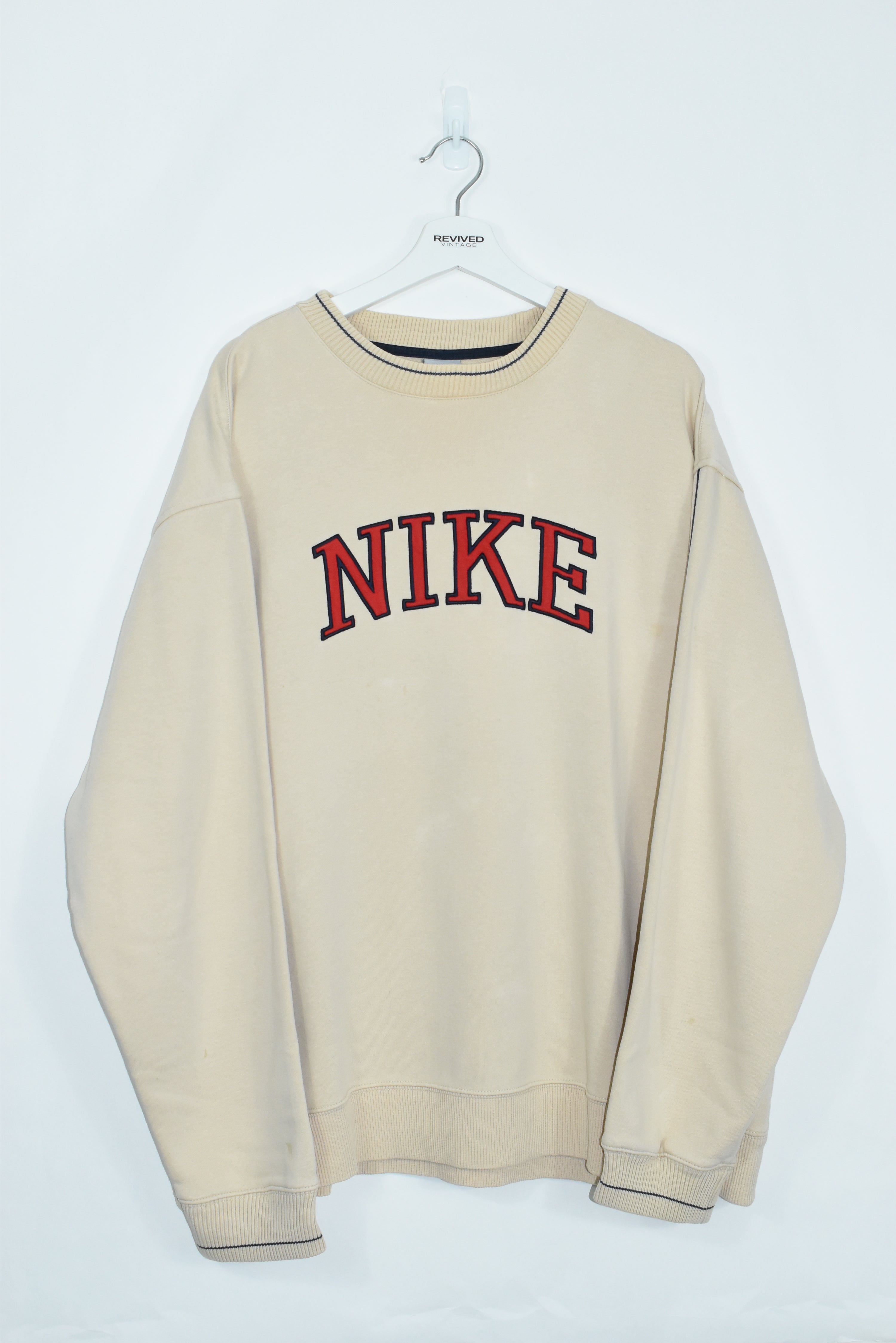 VINTAGE NIKE RARE 90S EMBROIDERY CREAM SWEATSHIRT XXL