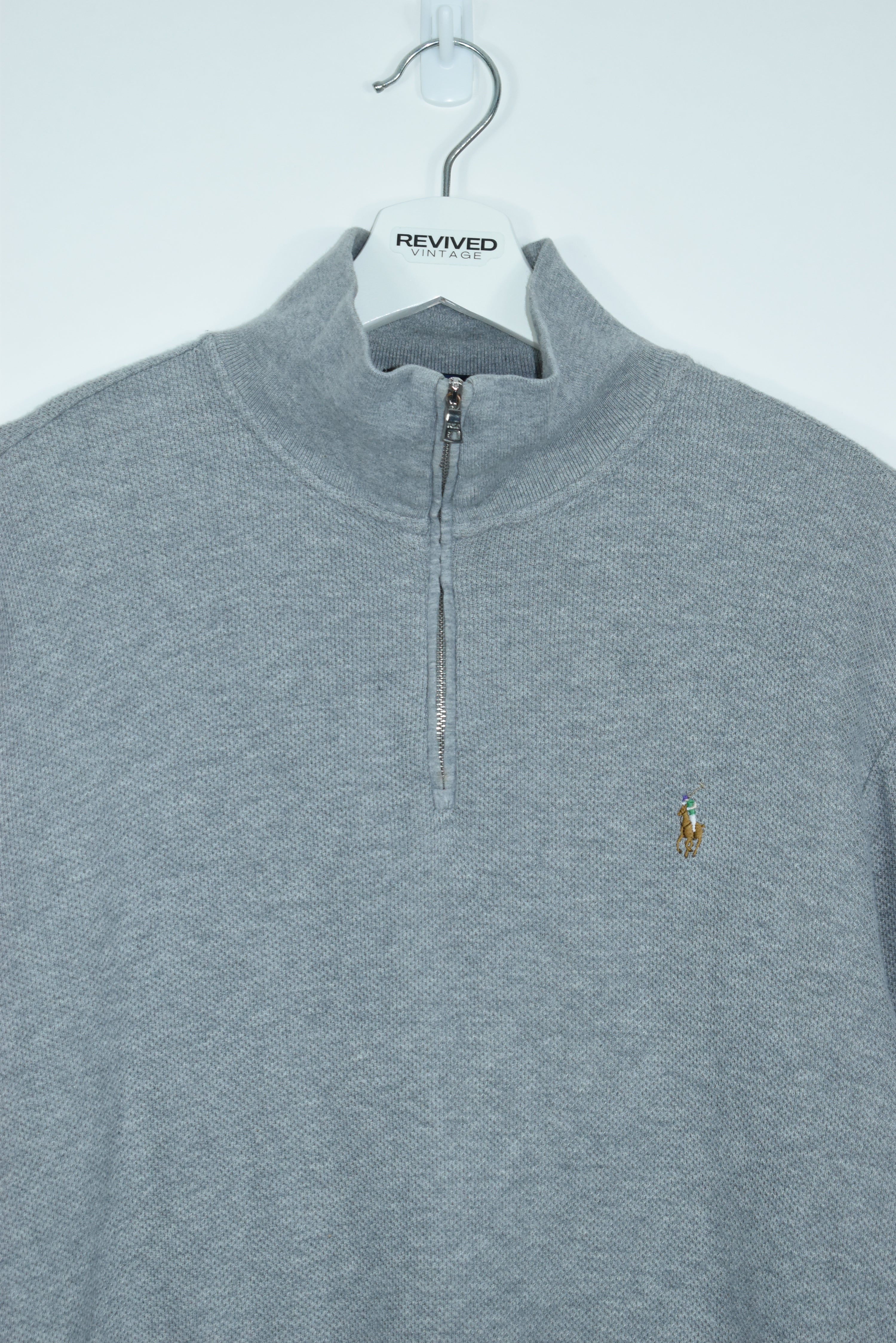VINTAGE RALPH LAUREN EMBROIDERY LOGO GREY 1/4 ZIP LARGE