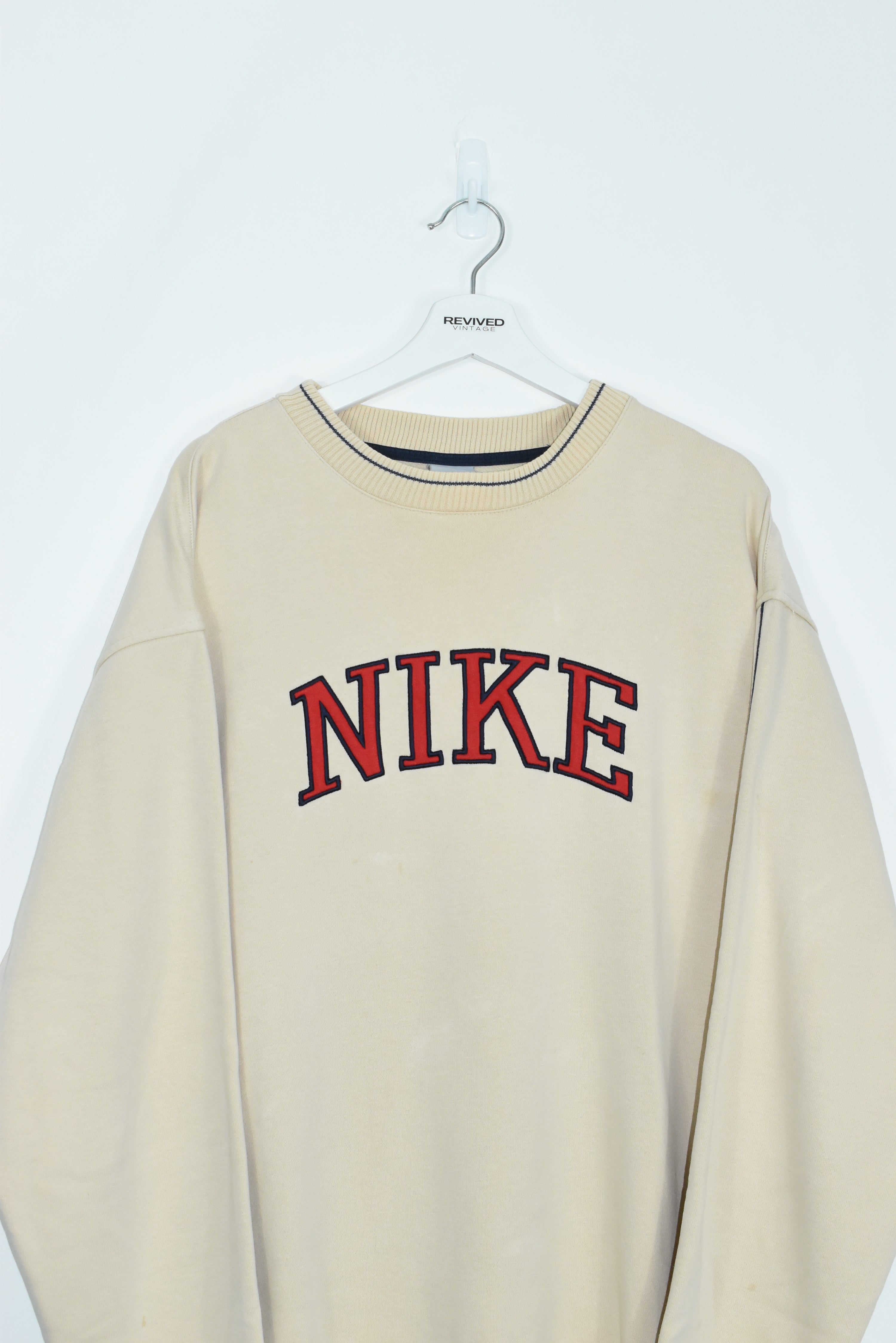 VINTAGE NIKE RARE 90S EMBROIDERY CREAM SWEATSHIRT XXL