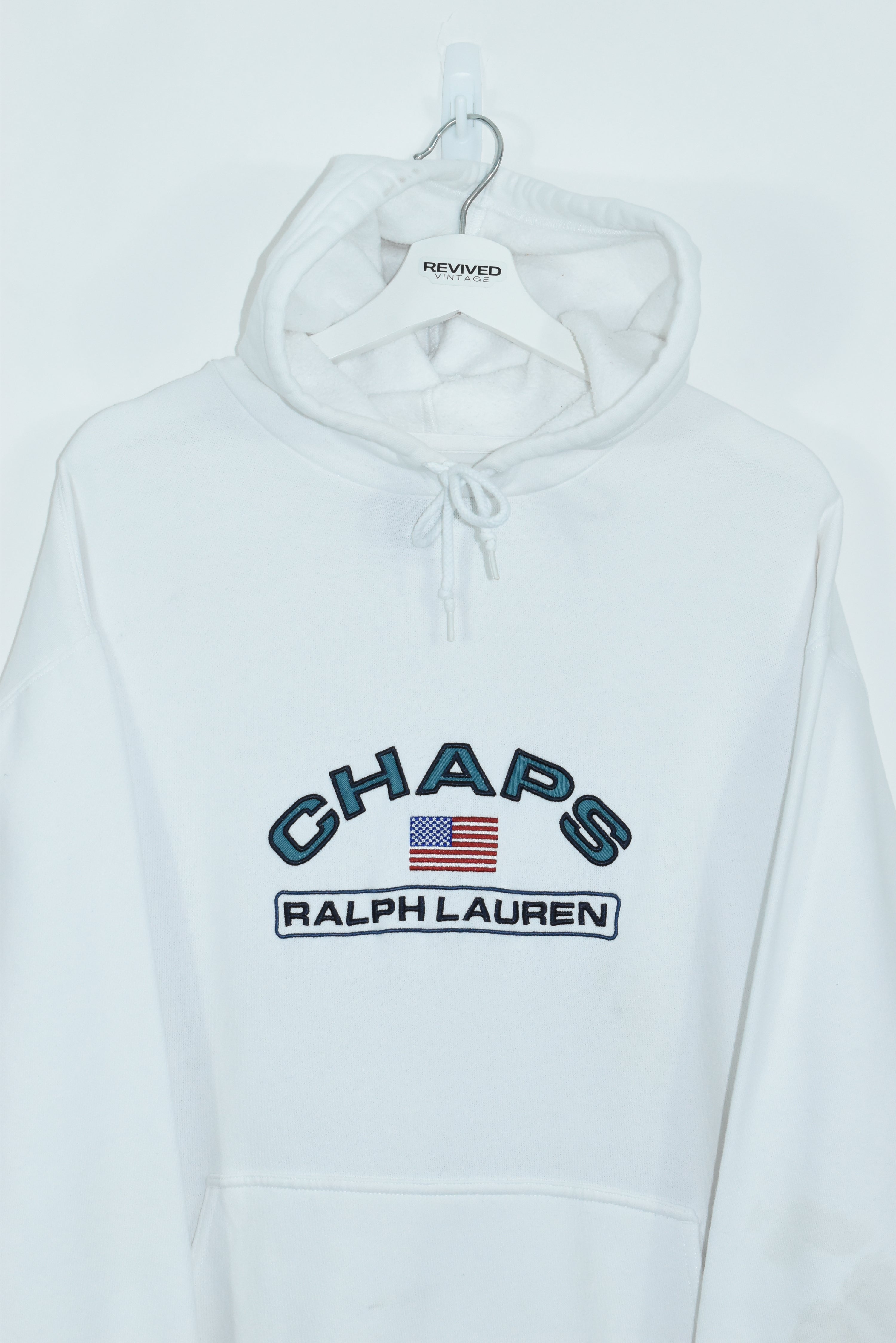 Vintage Chaps Ralph Lauren Embroidery White Hoodie Xlarge