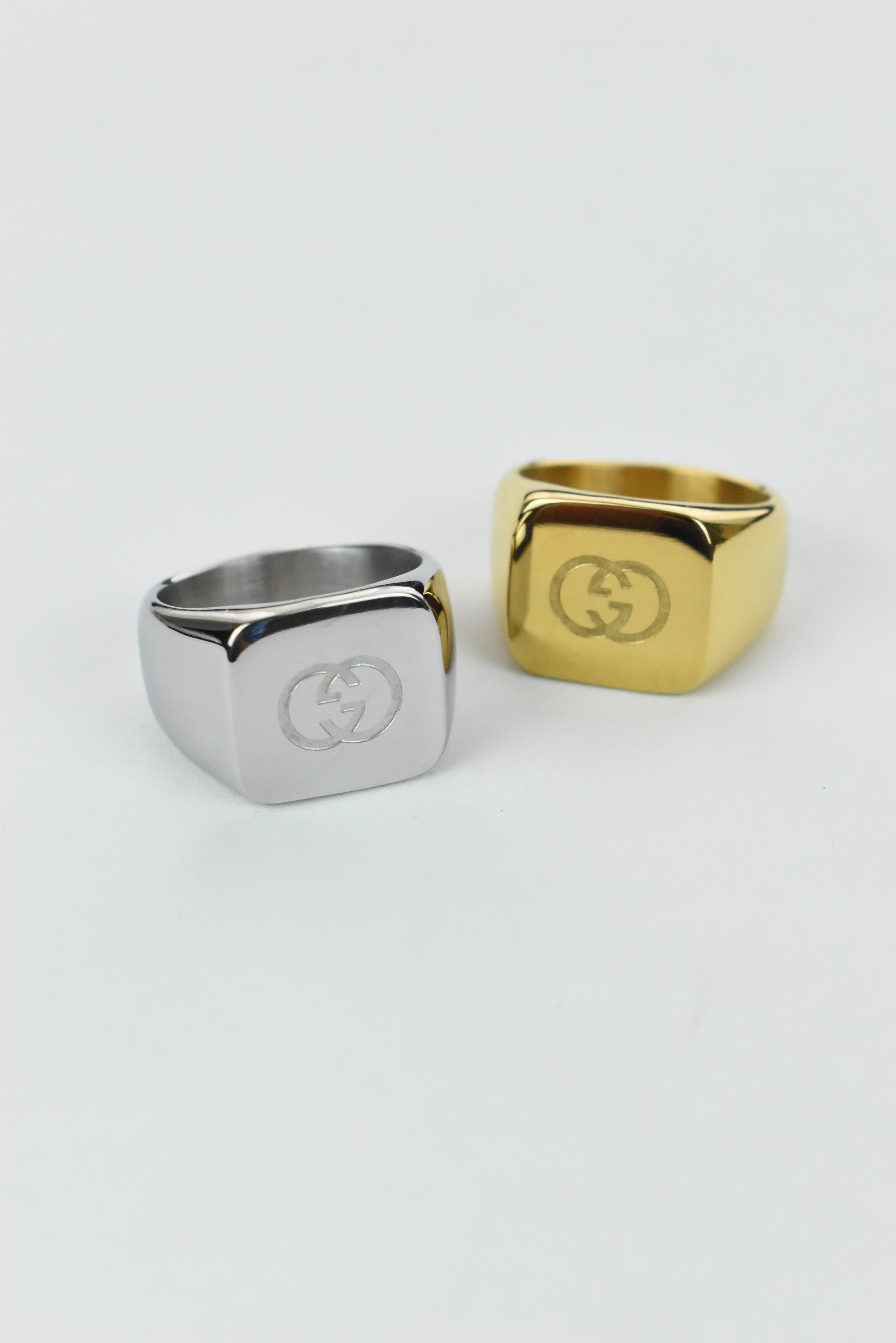 New Gucci Ring Bootleg Square Silver/Gold