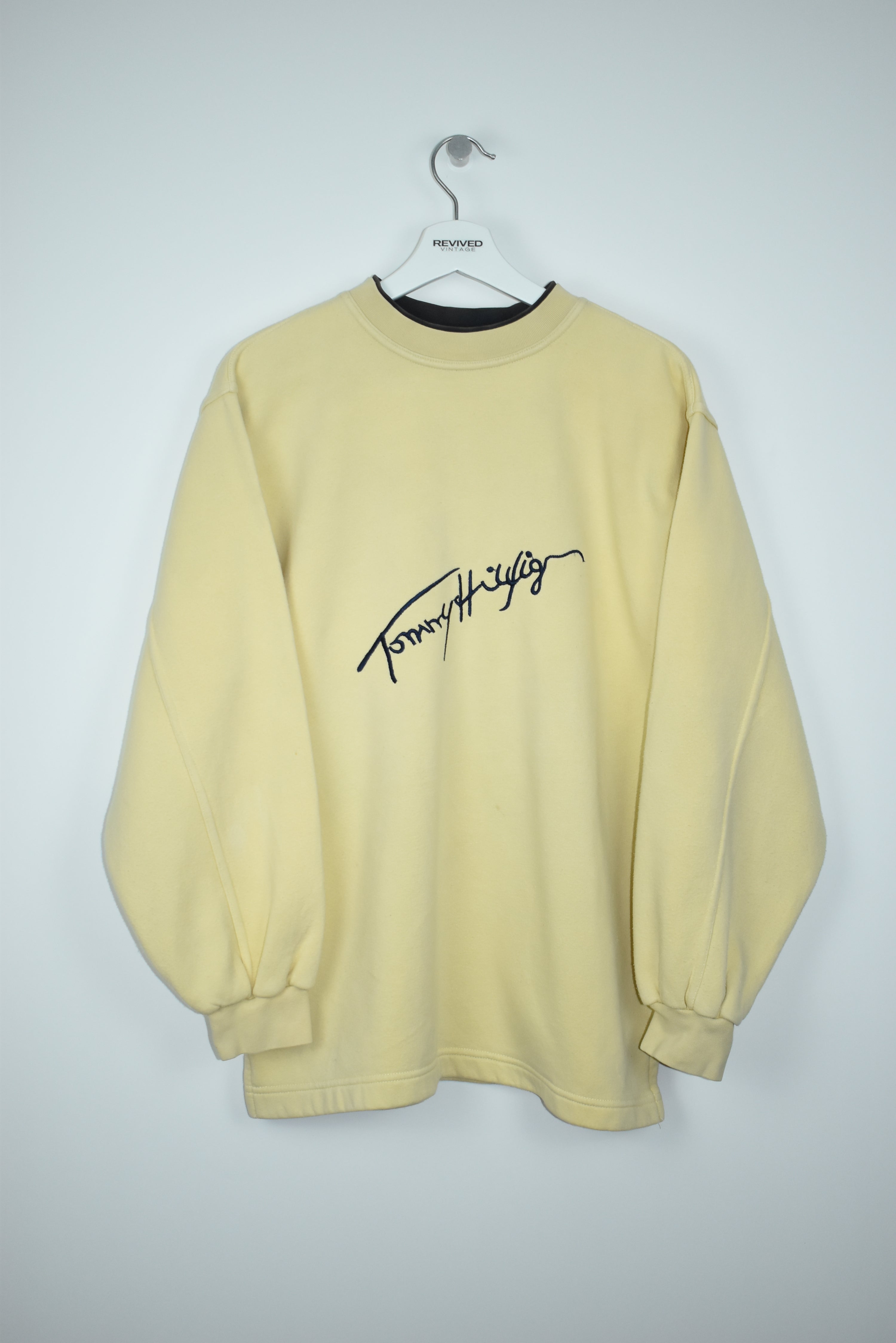 VINTAGE TOMMY HILFIGER EMBROIDERY DOUBLE NECK SWEATSHIRT LARGE