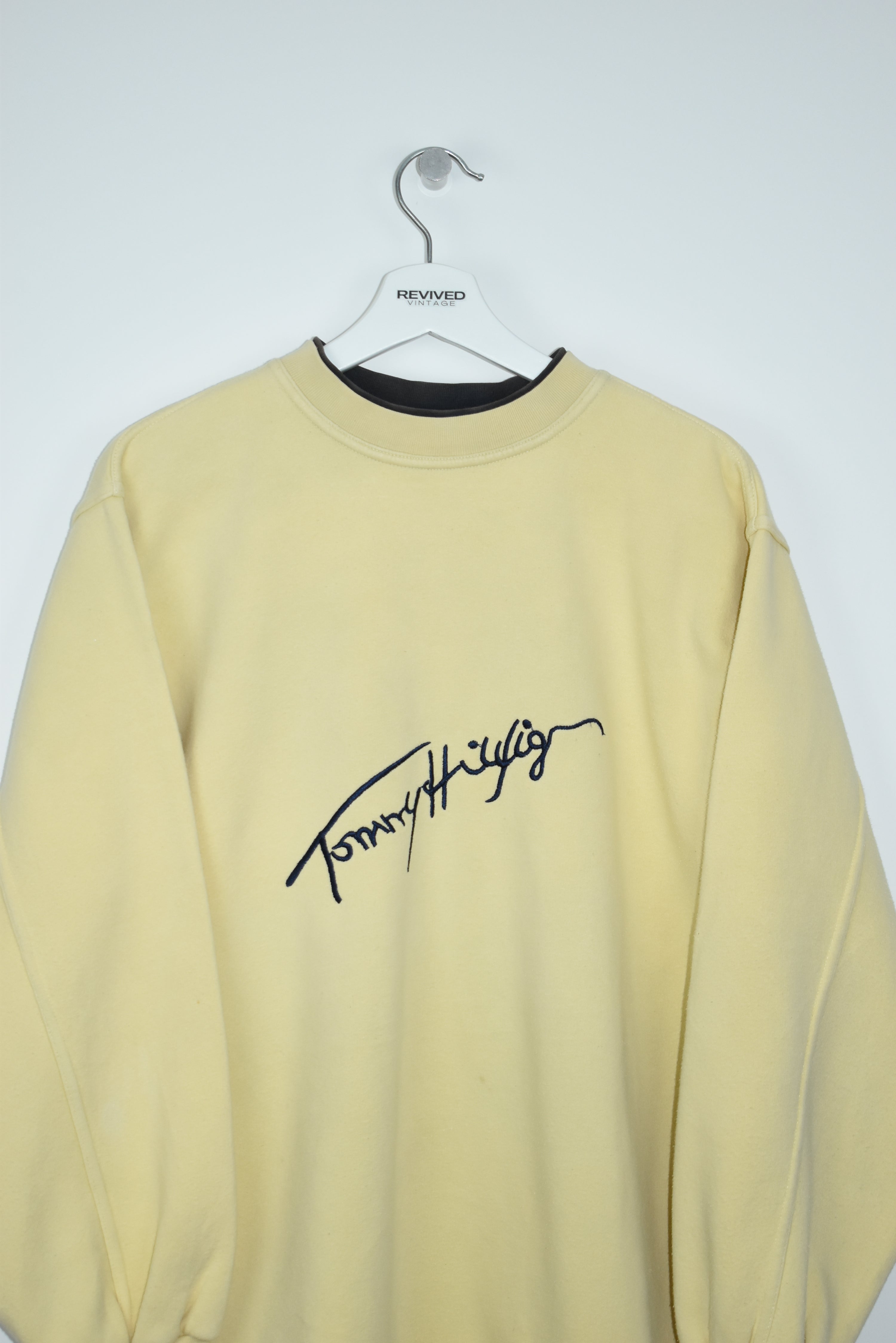 VINTAGE TOMMY HILFIGER EMBROIDERY DOUBLE NECK SWEATSHIRT LARGE