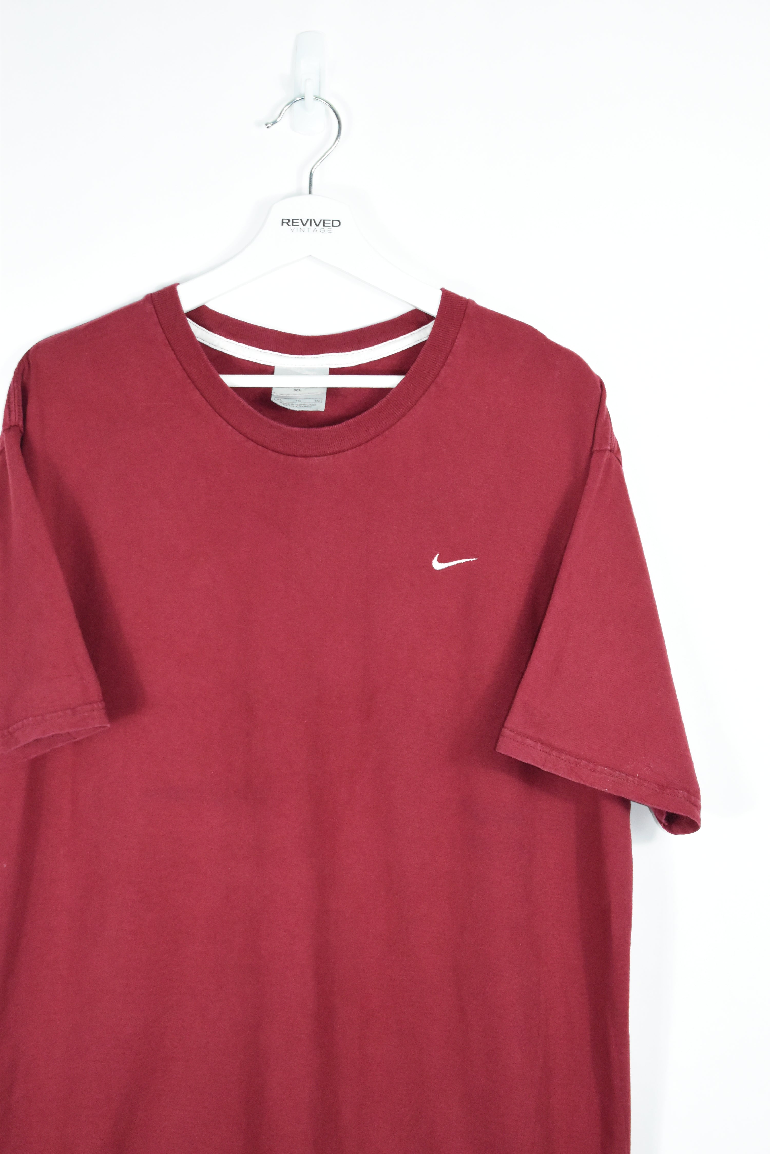 Vintage Nike Burgandy Embroidery Small Swoosh T Shirt Xlarge