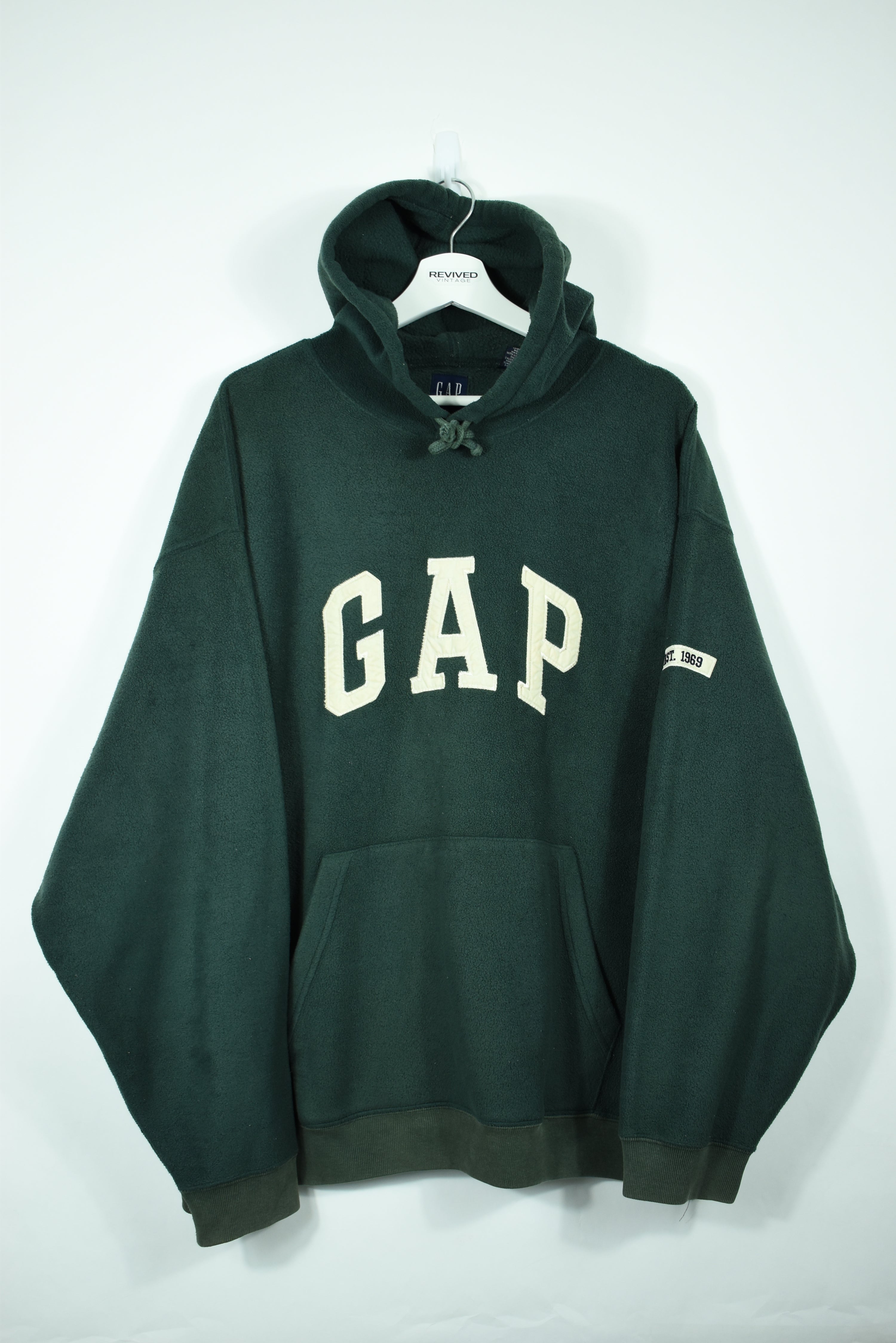 Vintage GAP Embroidery Forrest Green Fleece Hoodie Xlarge