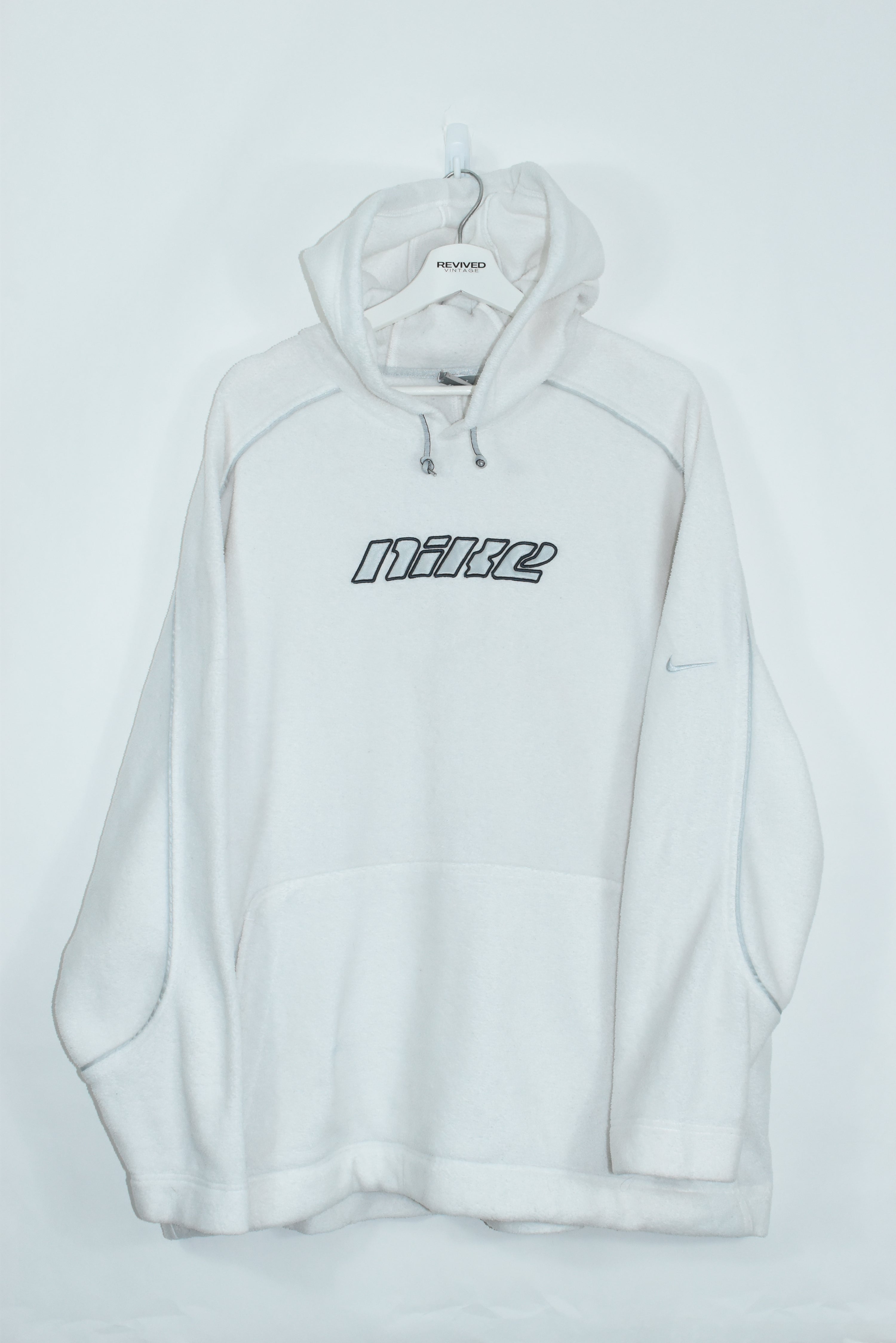 VINTAGE NIKE EMBROIDERY FLEECE HOODIE WHITE XLARGE