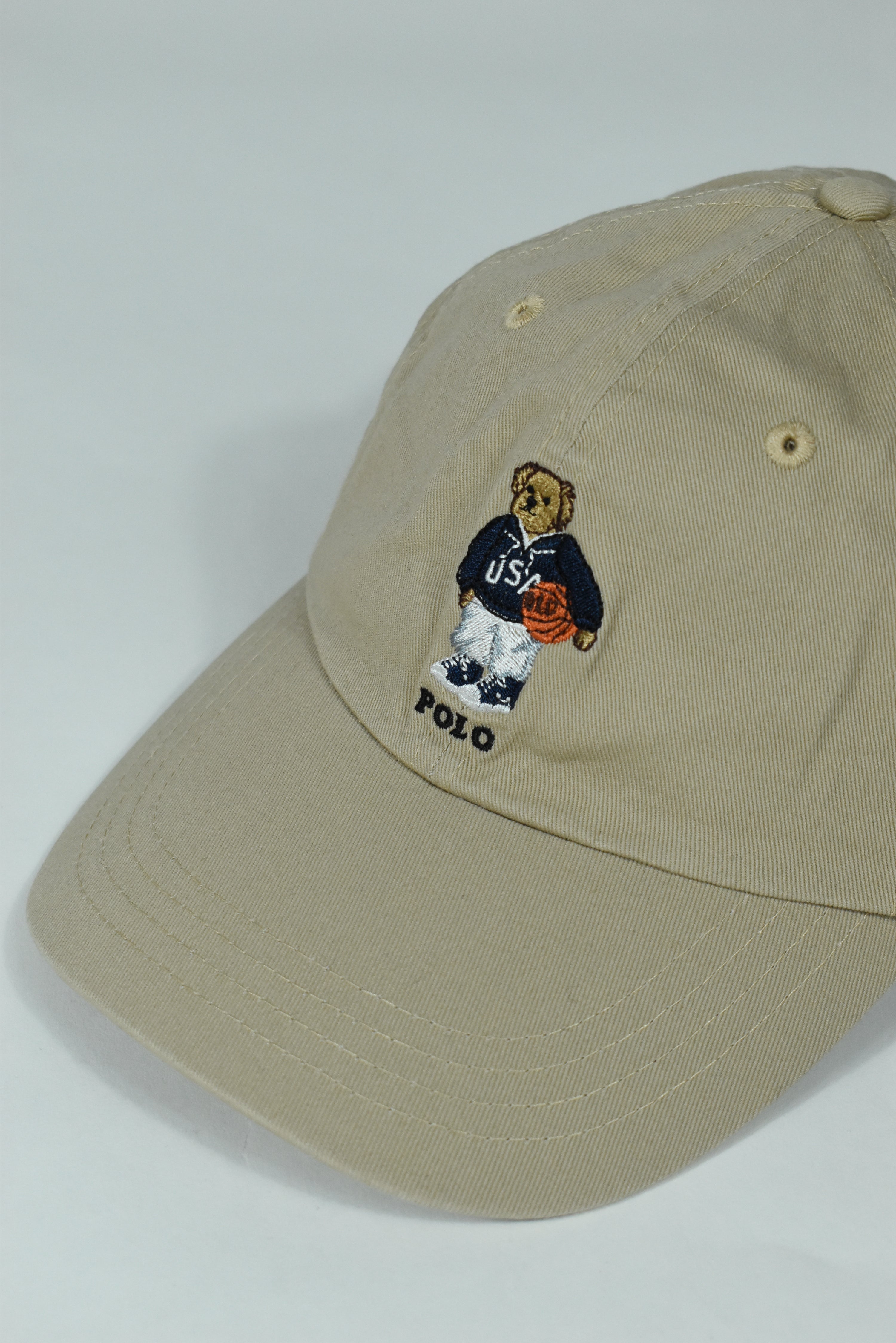 New Beige RL Polo Bear Basketball Embroidery Cap