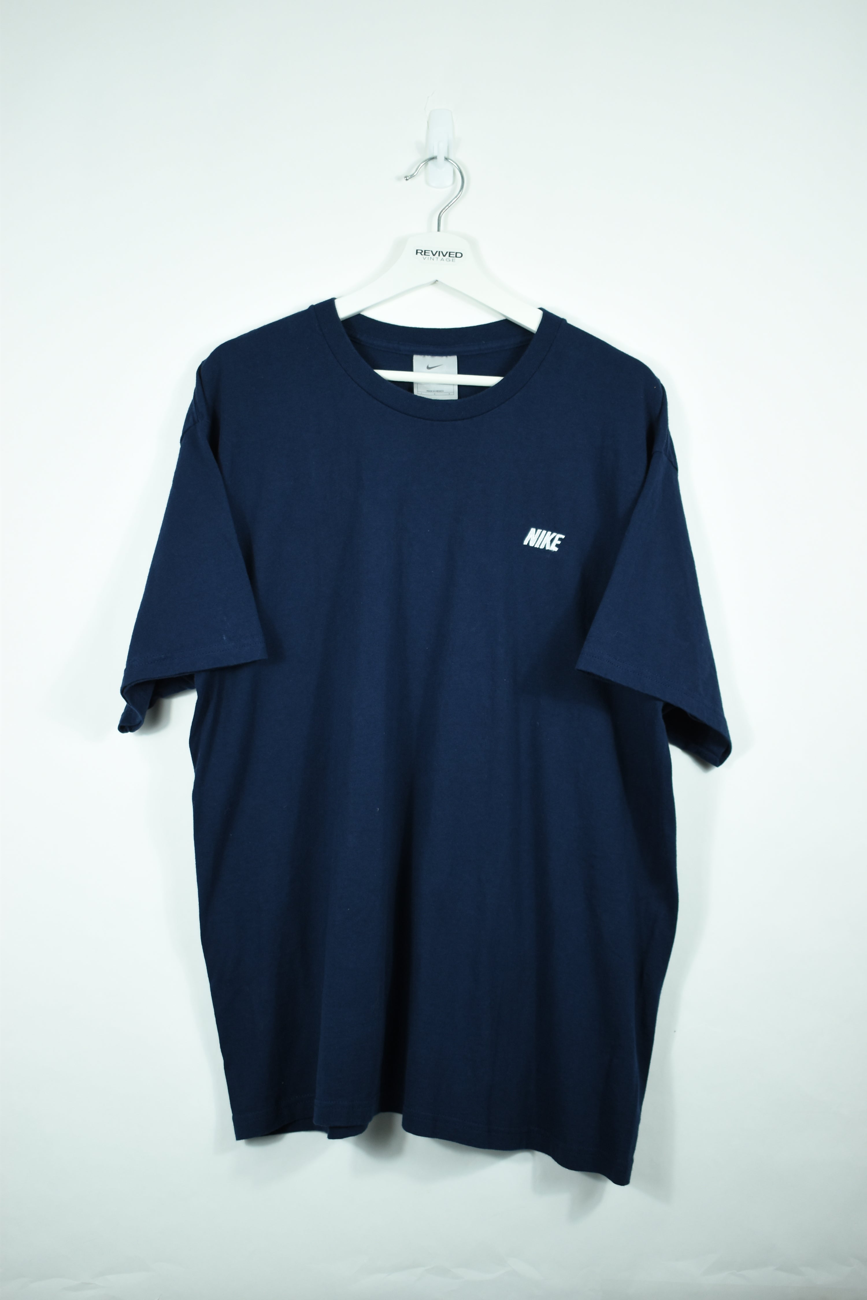 VINTAGE NIKE EMBROIDERY SPELLOUT T SHIRT NAVY XLARGE