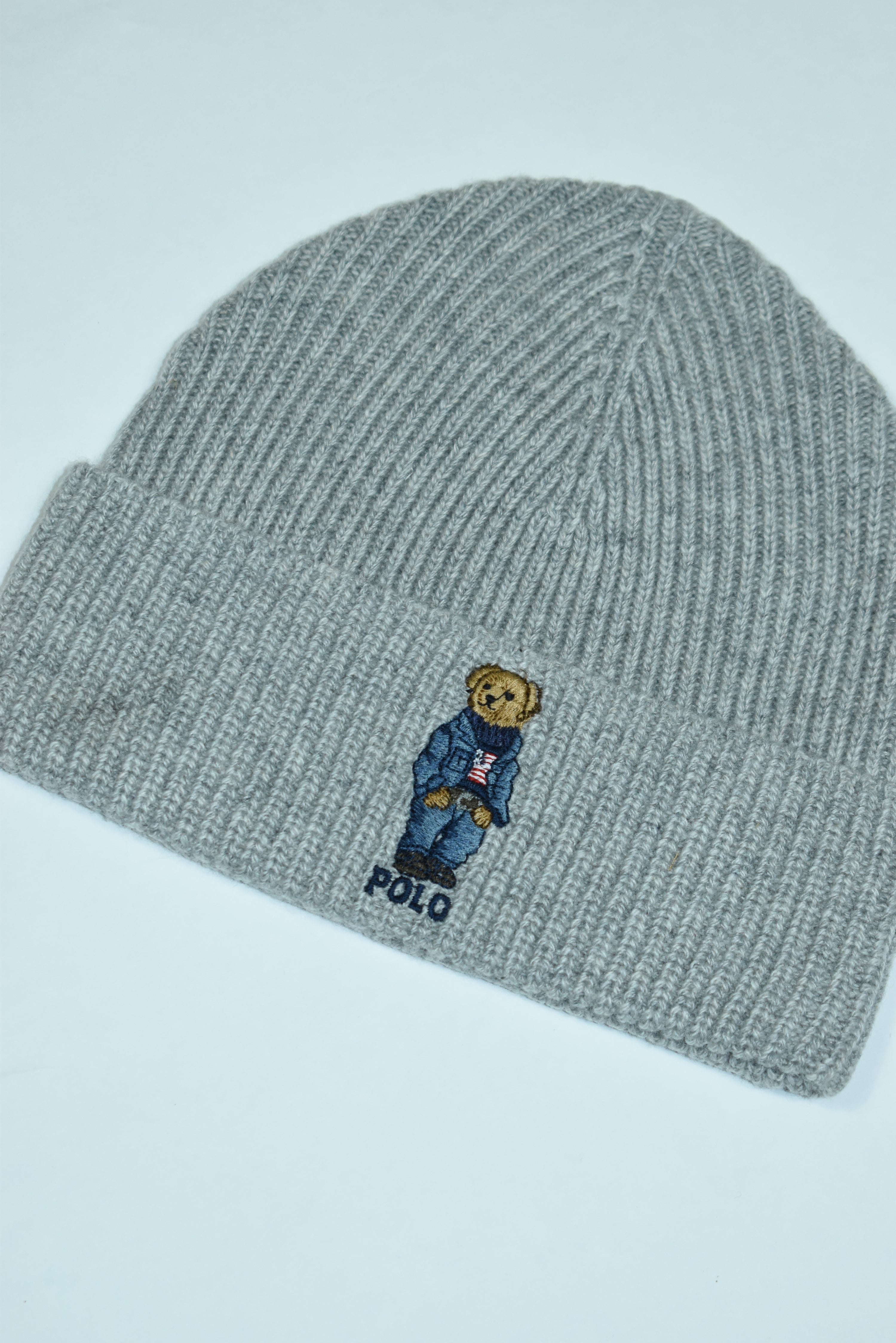 New Polo Bear Ralph Lauren Light Grey Beanie OS