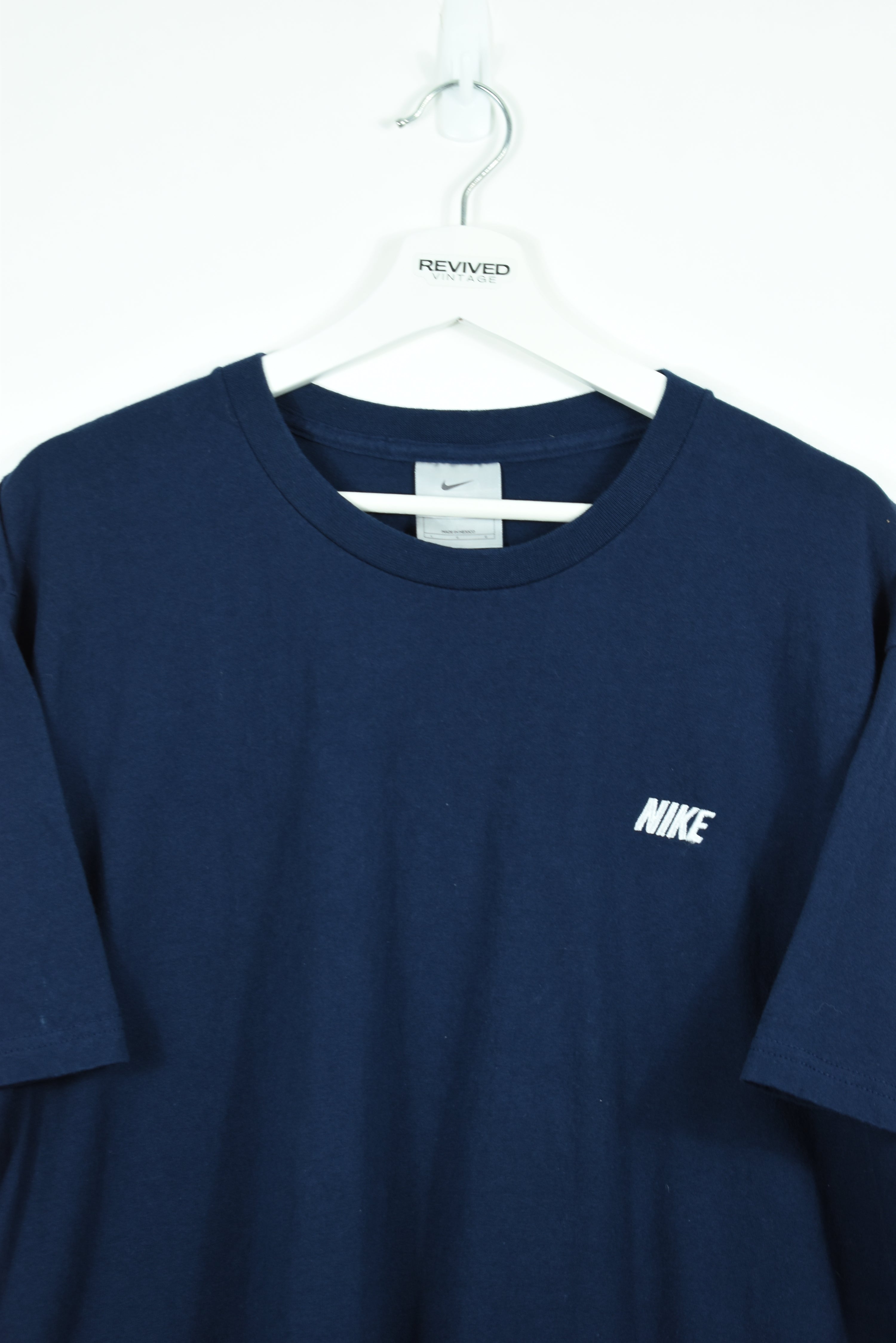VINTAGE NIKE EMBROIDERY SPELLOUT T SHIRT NAVY XLARGE