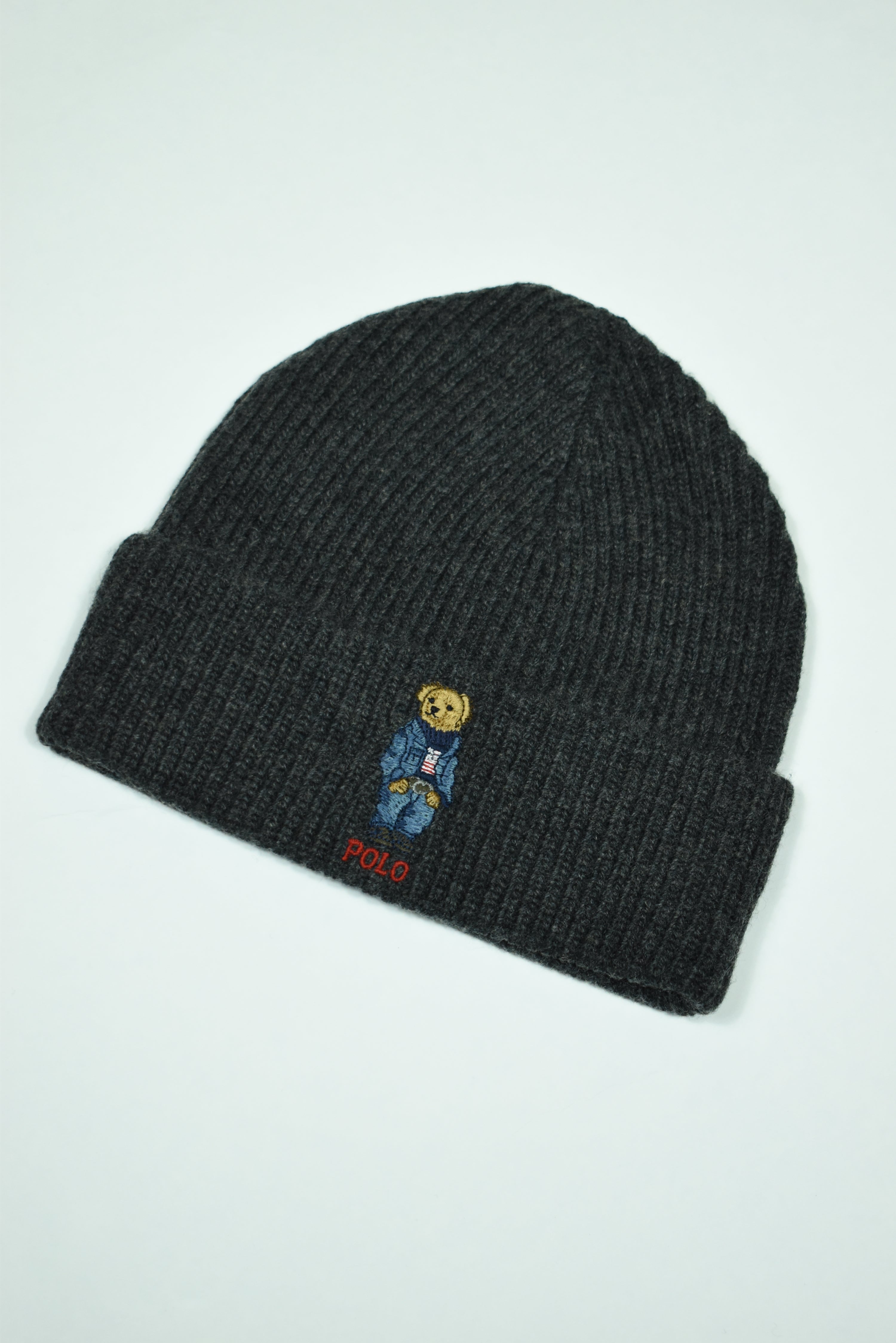 New Polo Bear Ralph Lauren Dark Grey Beanie OS