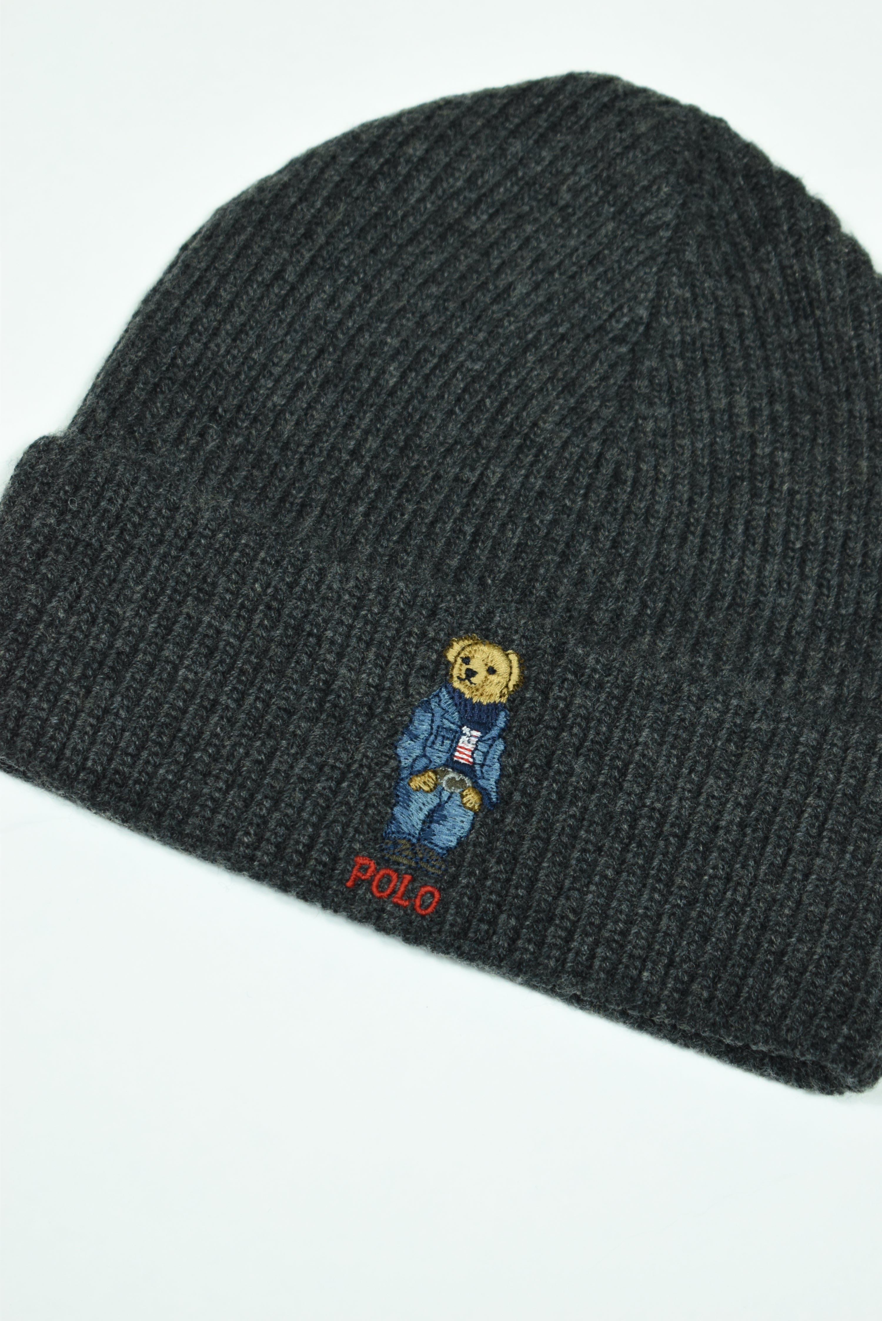 New Polo Bear Ralph Lauren Dark Grey Beanie OS