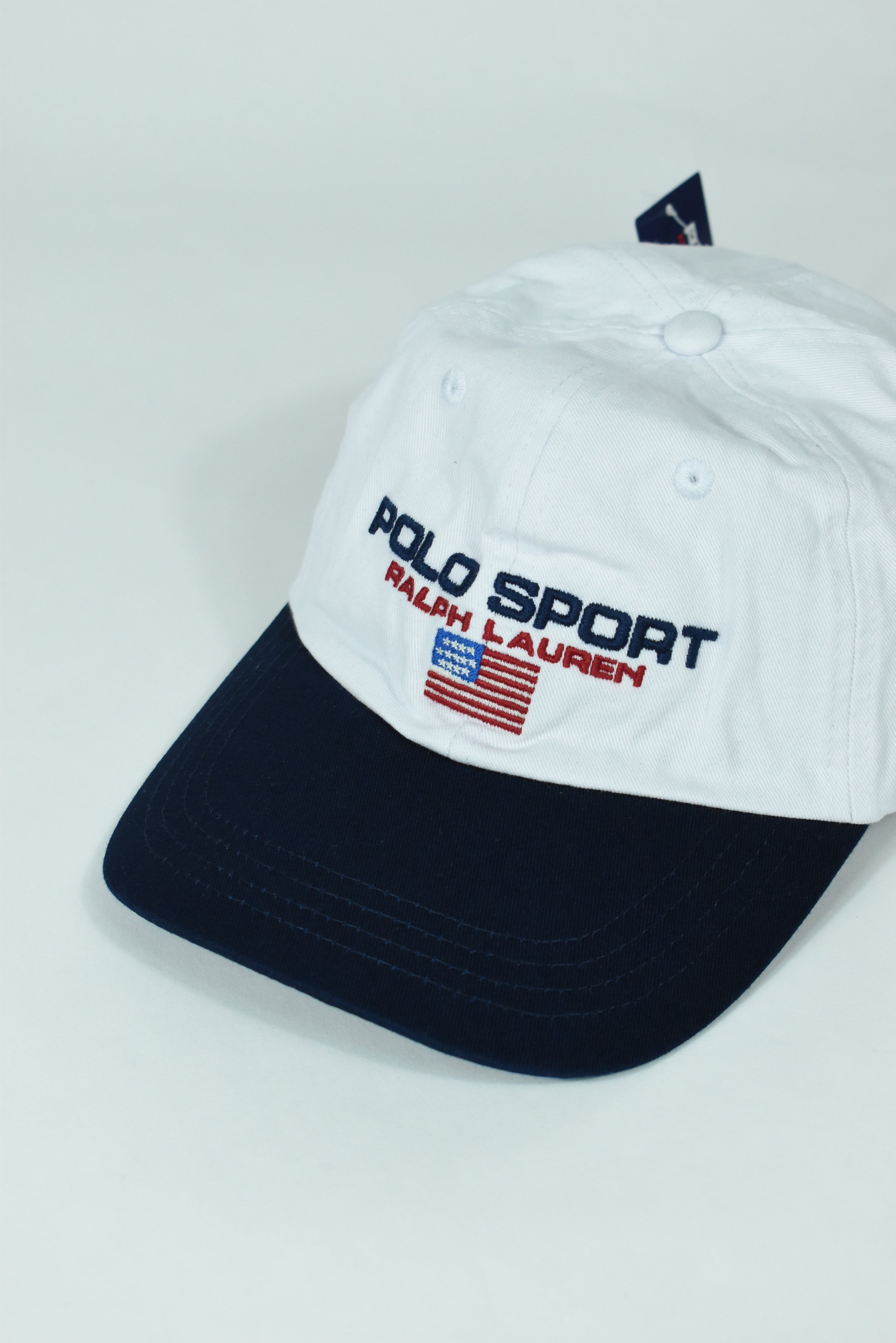 New White/Navy RL Polo Sport Embroidery Cap