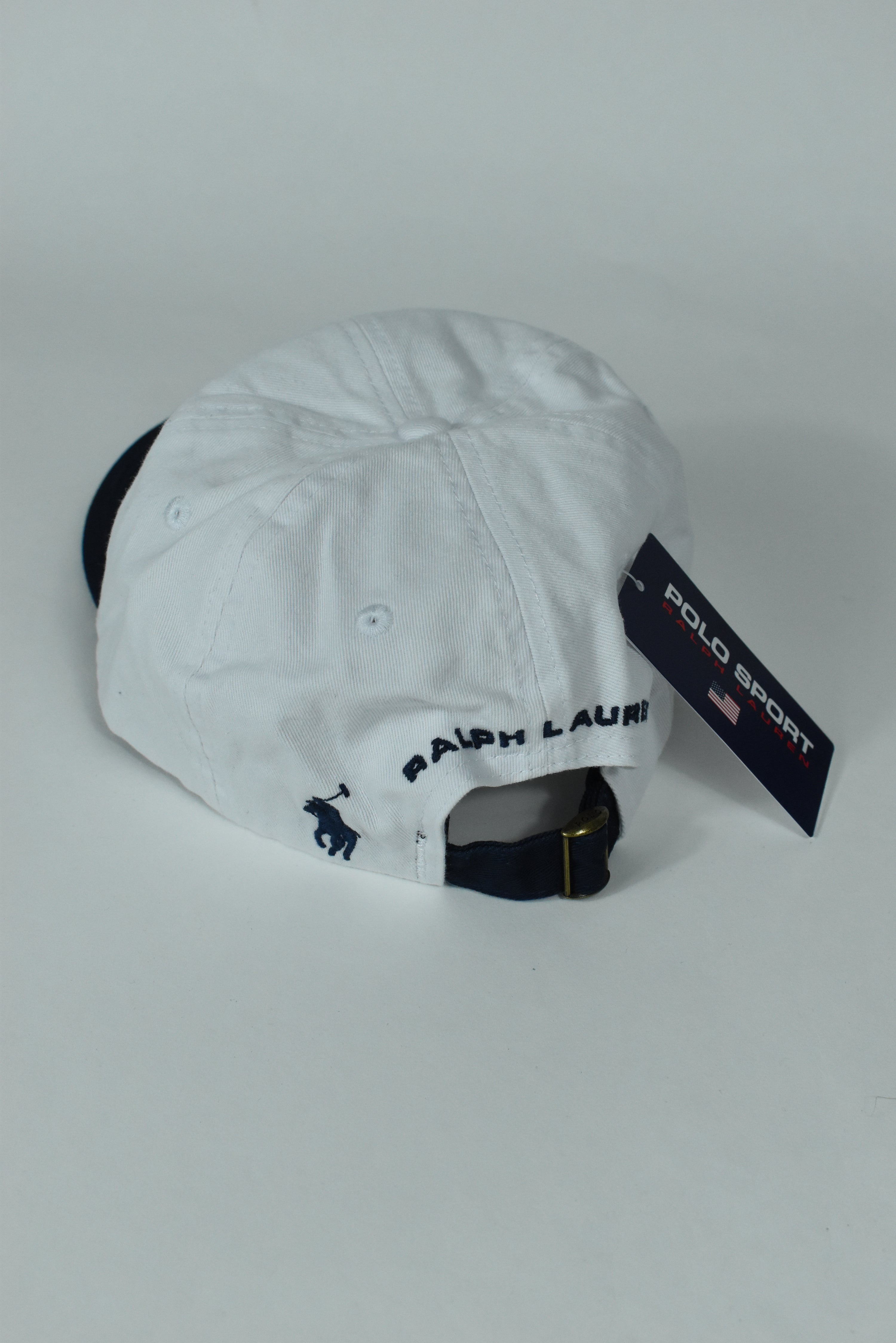 New White/Navy RL Polo Sport Embroidery Cap