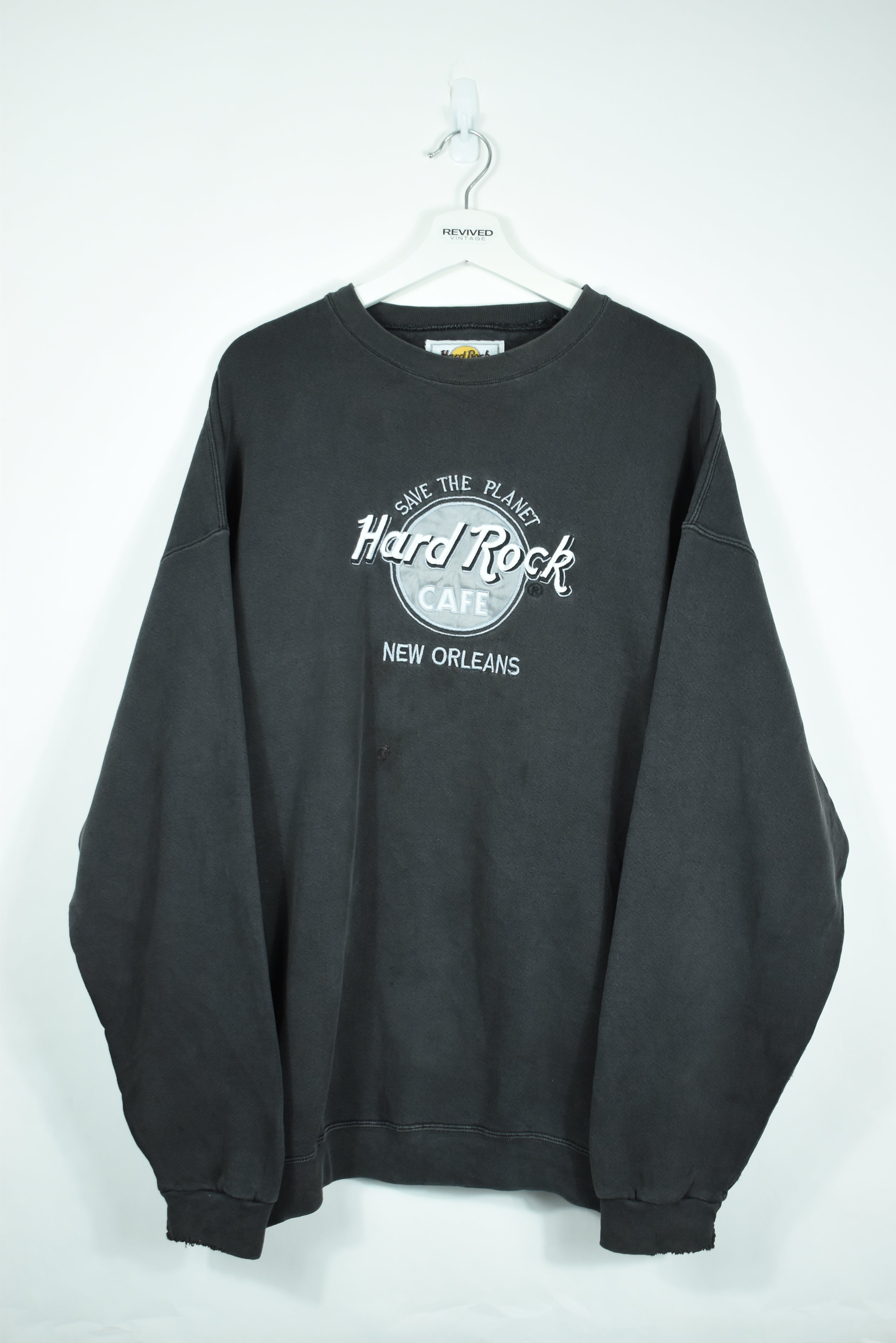 Vintage Hard Rock Cafe Embroidery Sweatshirt Grey Xlarge